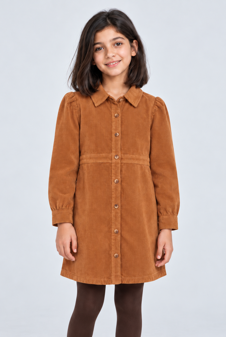 Garment detail — GDR2171 brown girls corduroy shirt dress
