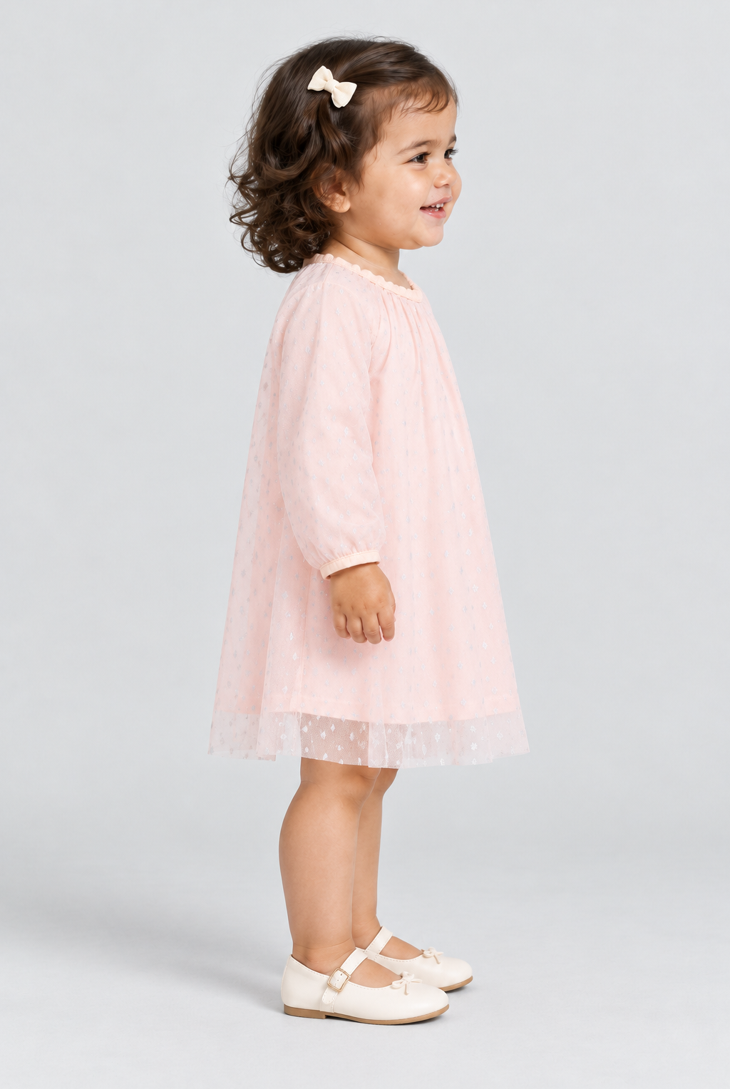 فستان اطفال رضع منقوش بياقة دائرية, pink, right model view
