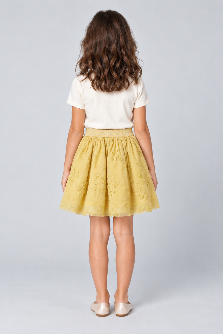 Back view — GSK0719 yellow embroidered girls skirt
