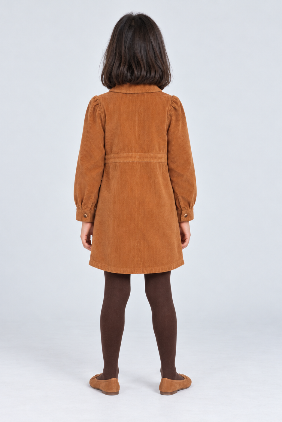 Back view — GDR2171 brown girls corduroy shirt dress