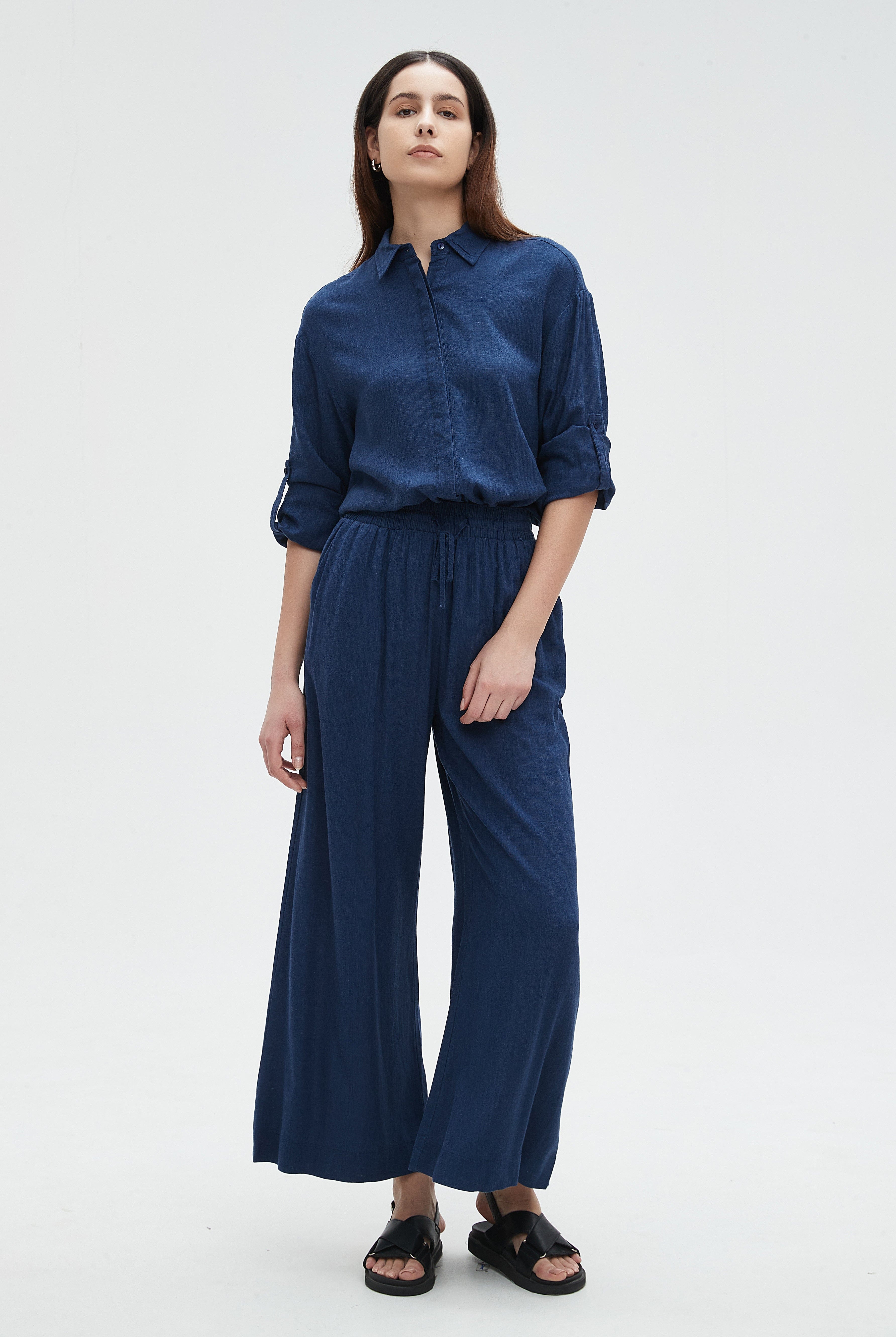 نتشي بنطلون نسائي طويل برباط على الخصر