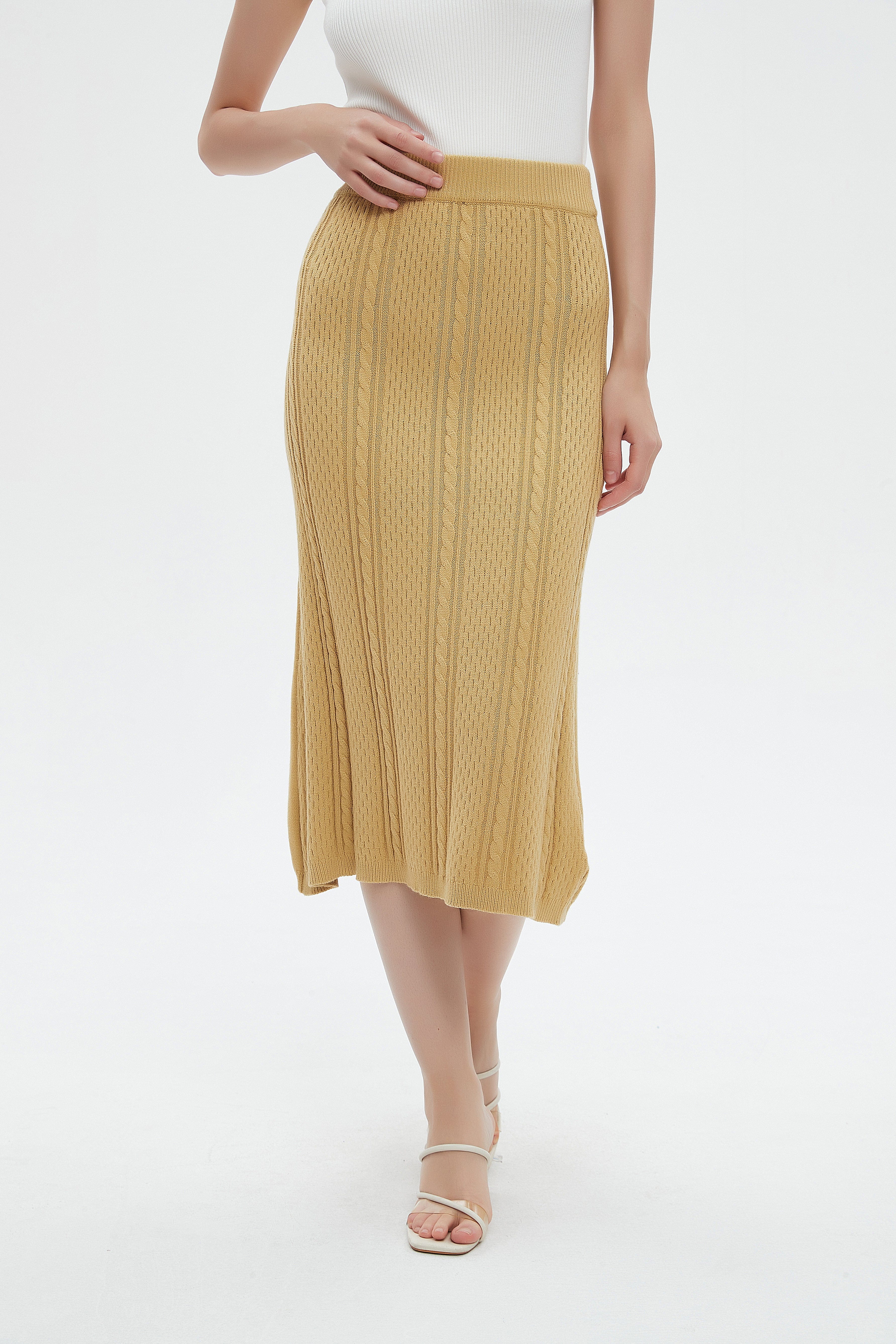 ميكا تنورة ميدي نسائية محفرة بالطول