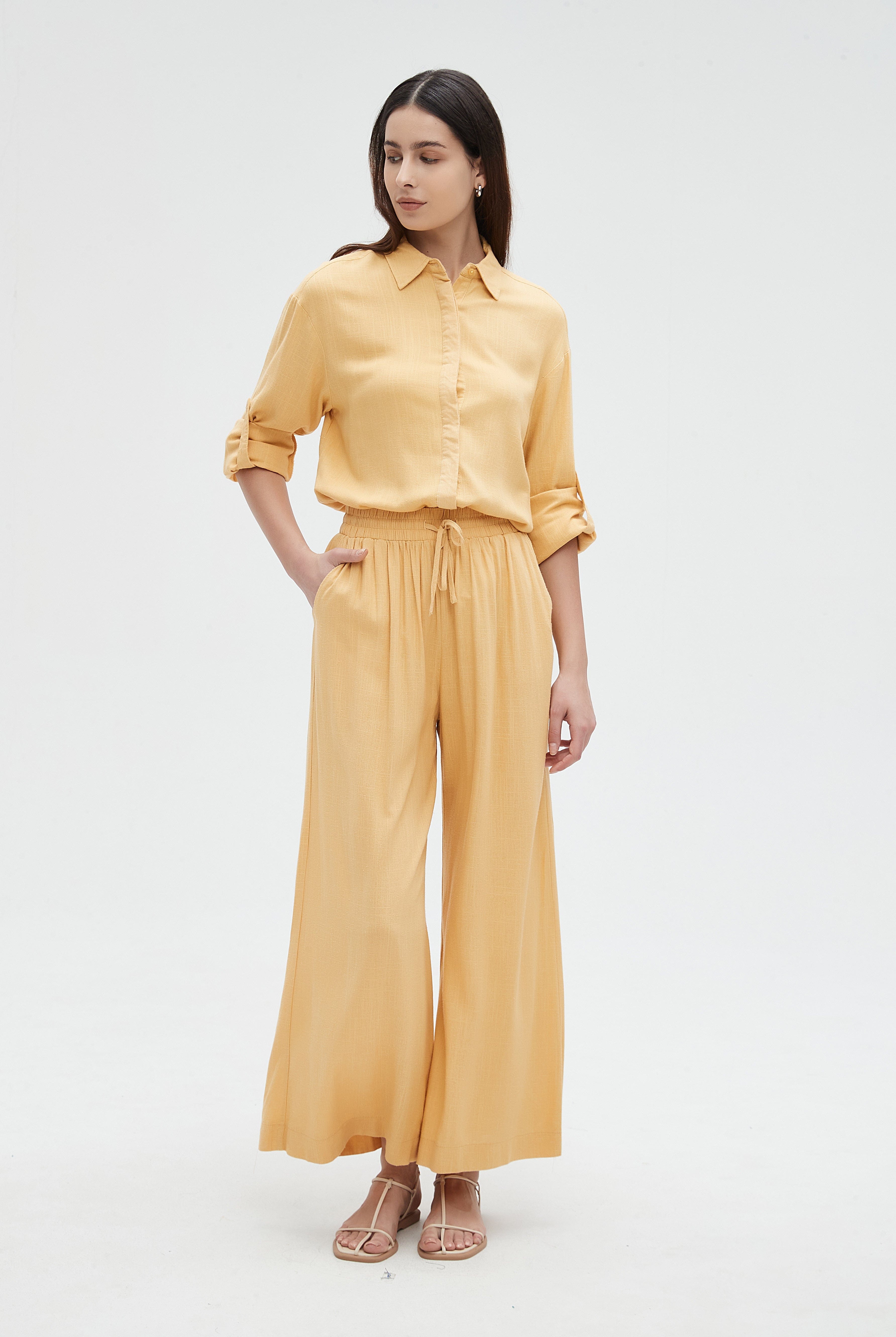 نتشي بنطلون نسائي طويل برباط على الخصر