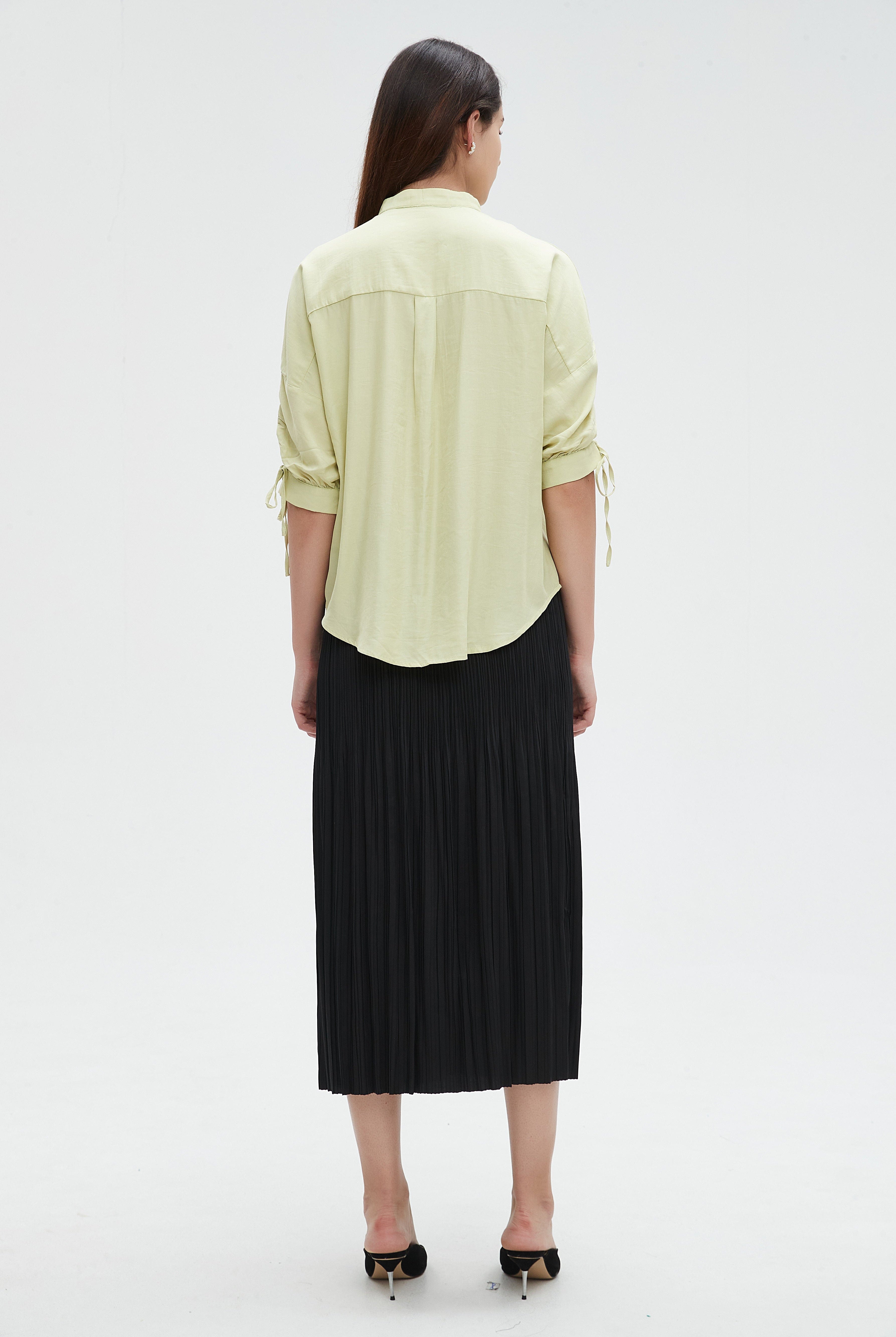 نتشي بلوزة نسائي 3/4 كم كشكش بأزرار