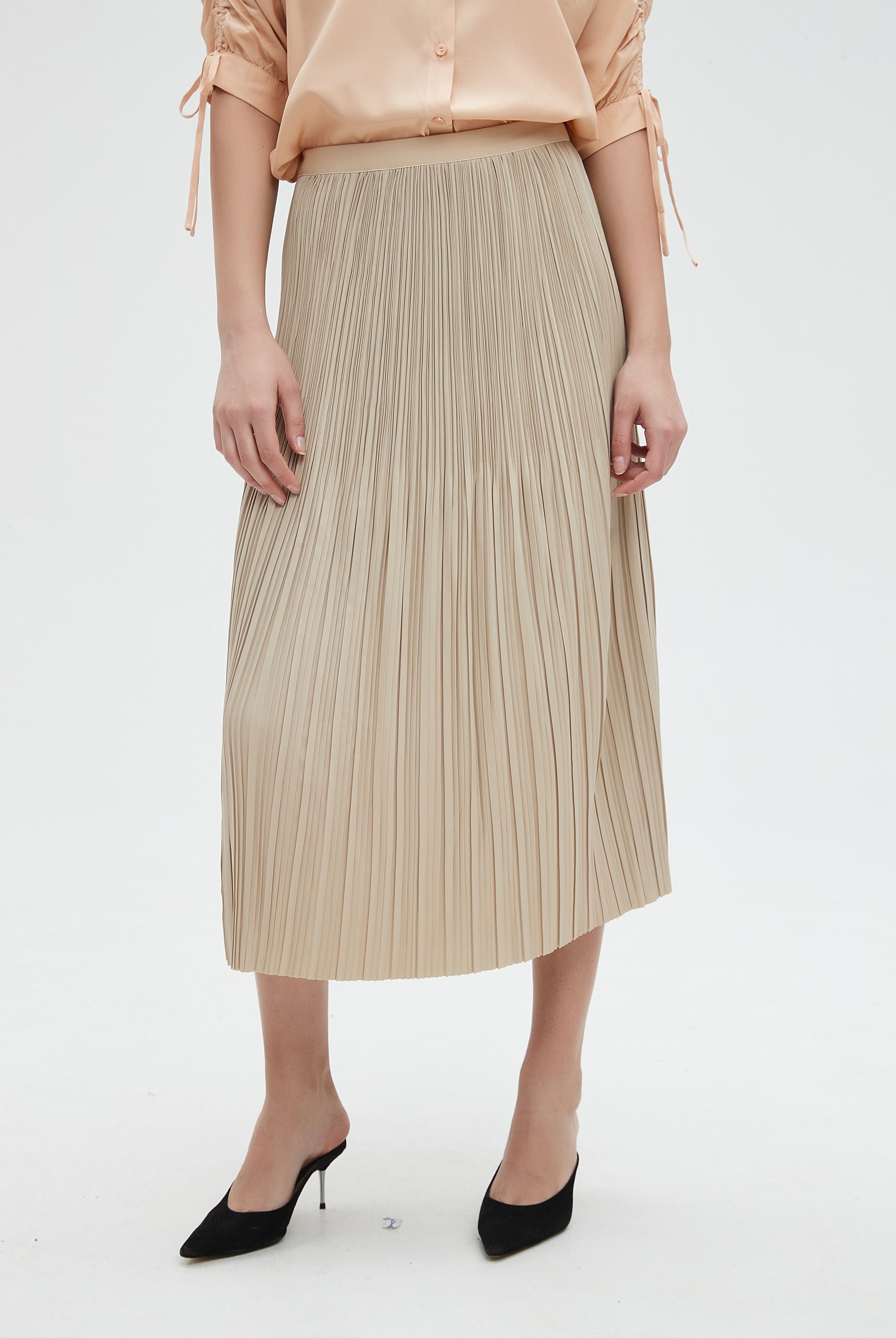 نتشي تنورة ميدي نسائية بقصة كشكش شادة رسمية للدوام