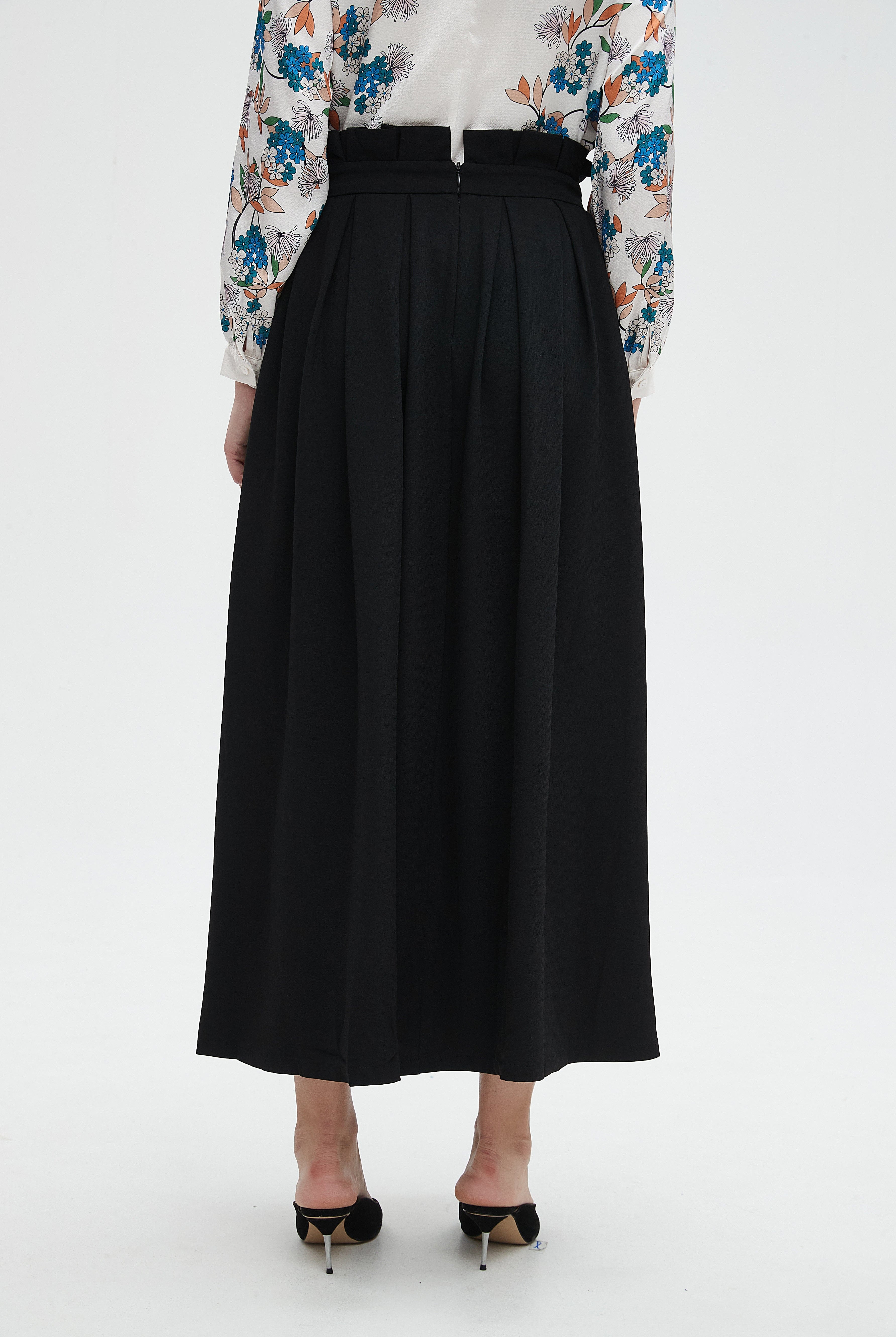 نتشي تنورة نسائية طويله سادة بخصر كشكش وحزام