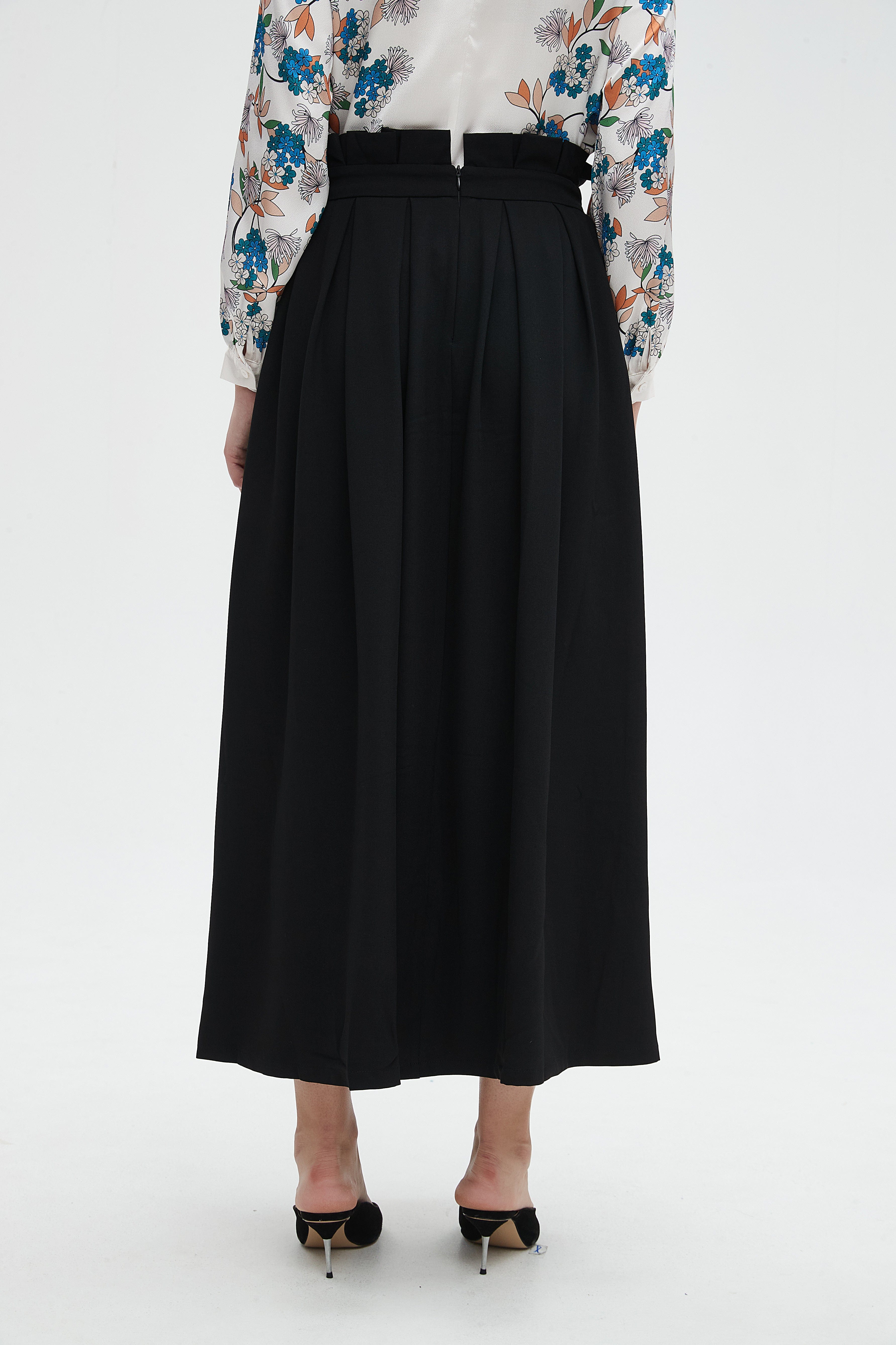 نتشي تنورة نسائية طويله سادة بخصر كشكش وحزام