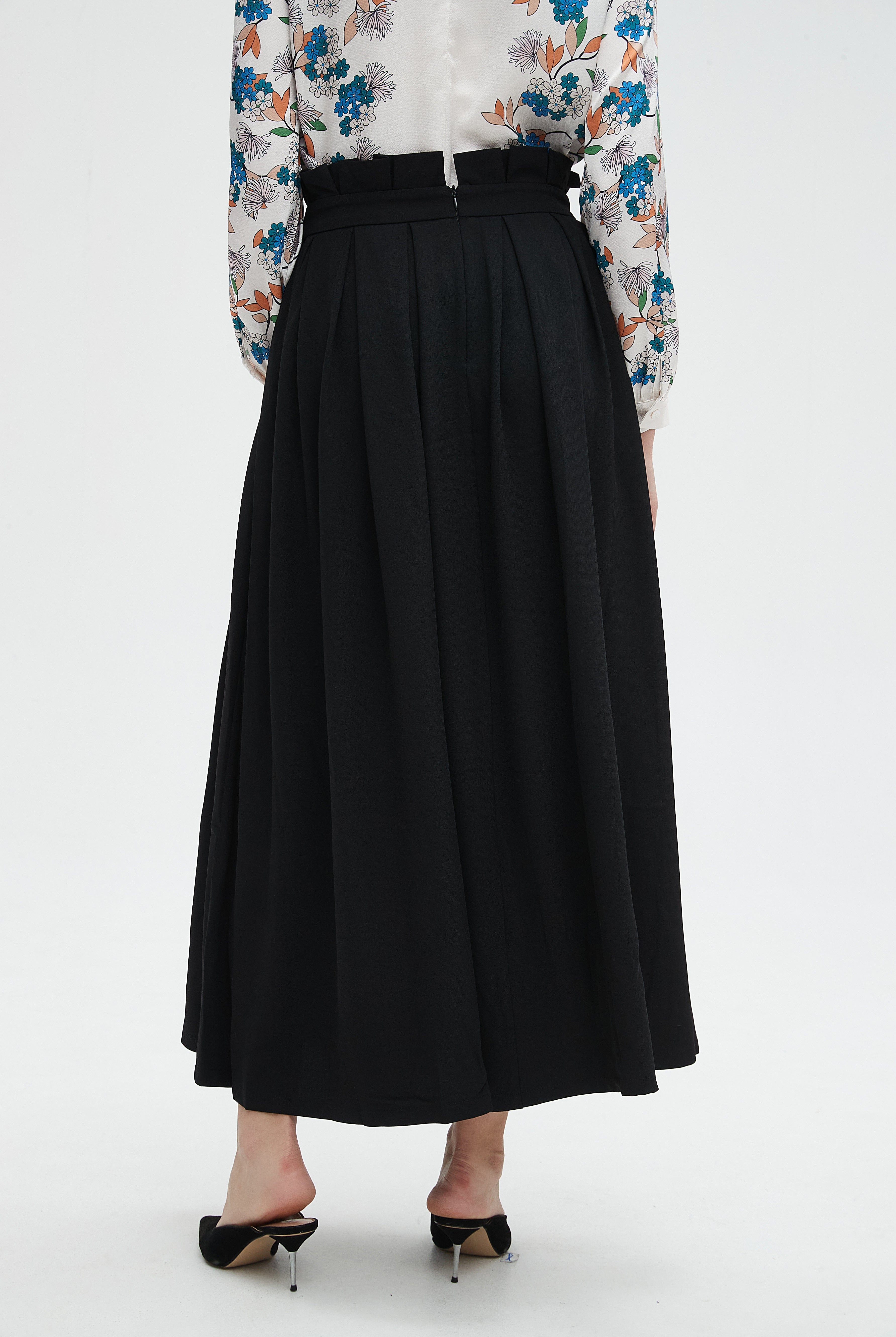 نتشي تنورة نسائية طويله سادة بخصر كشكش وحزام