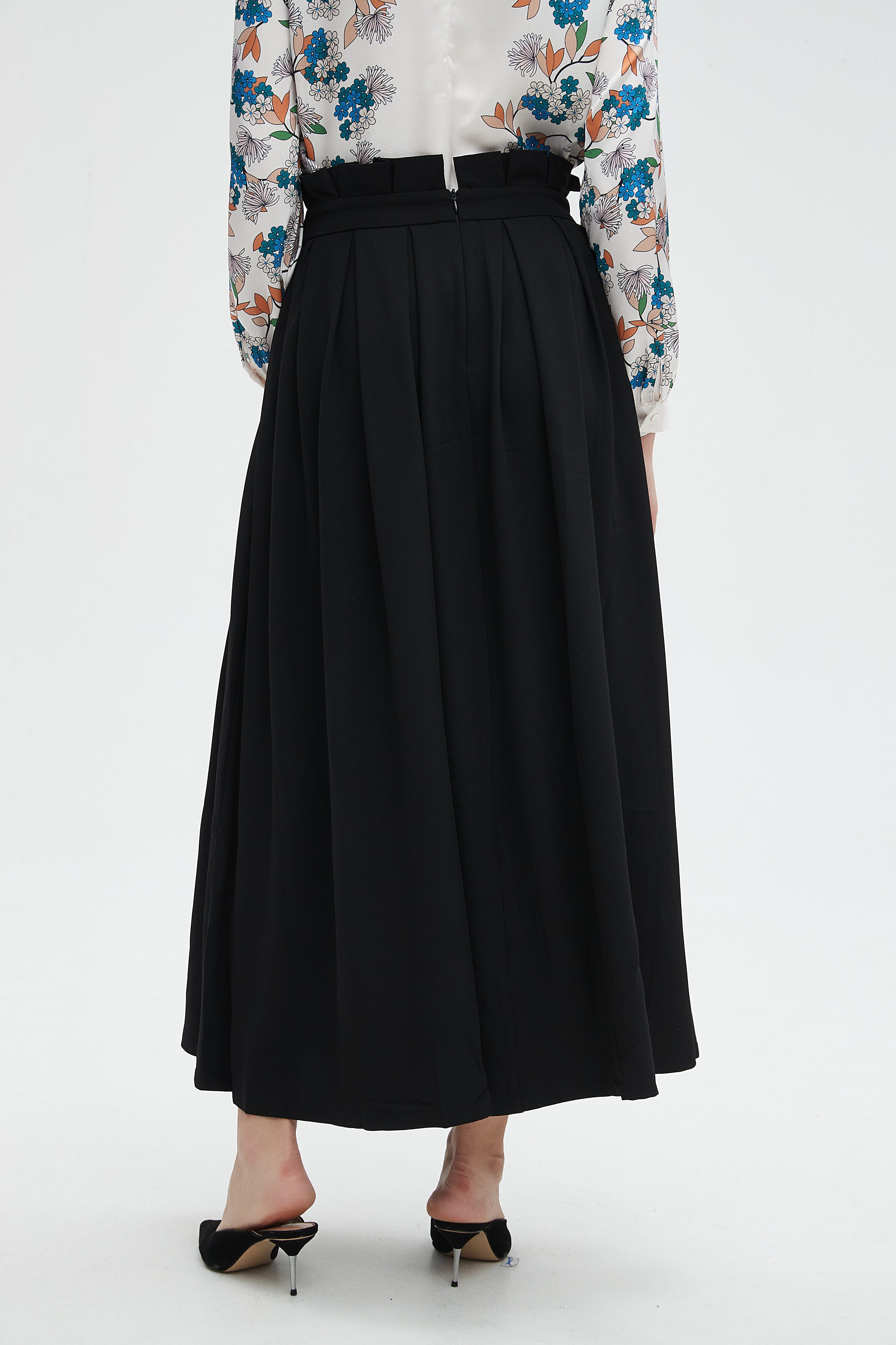 نتشي تنورة نسائية طويله سادة بخصر كشكش وحزام