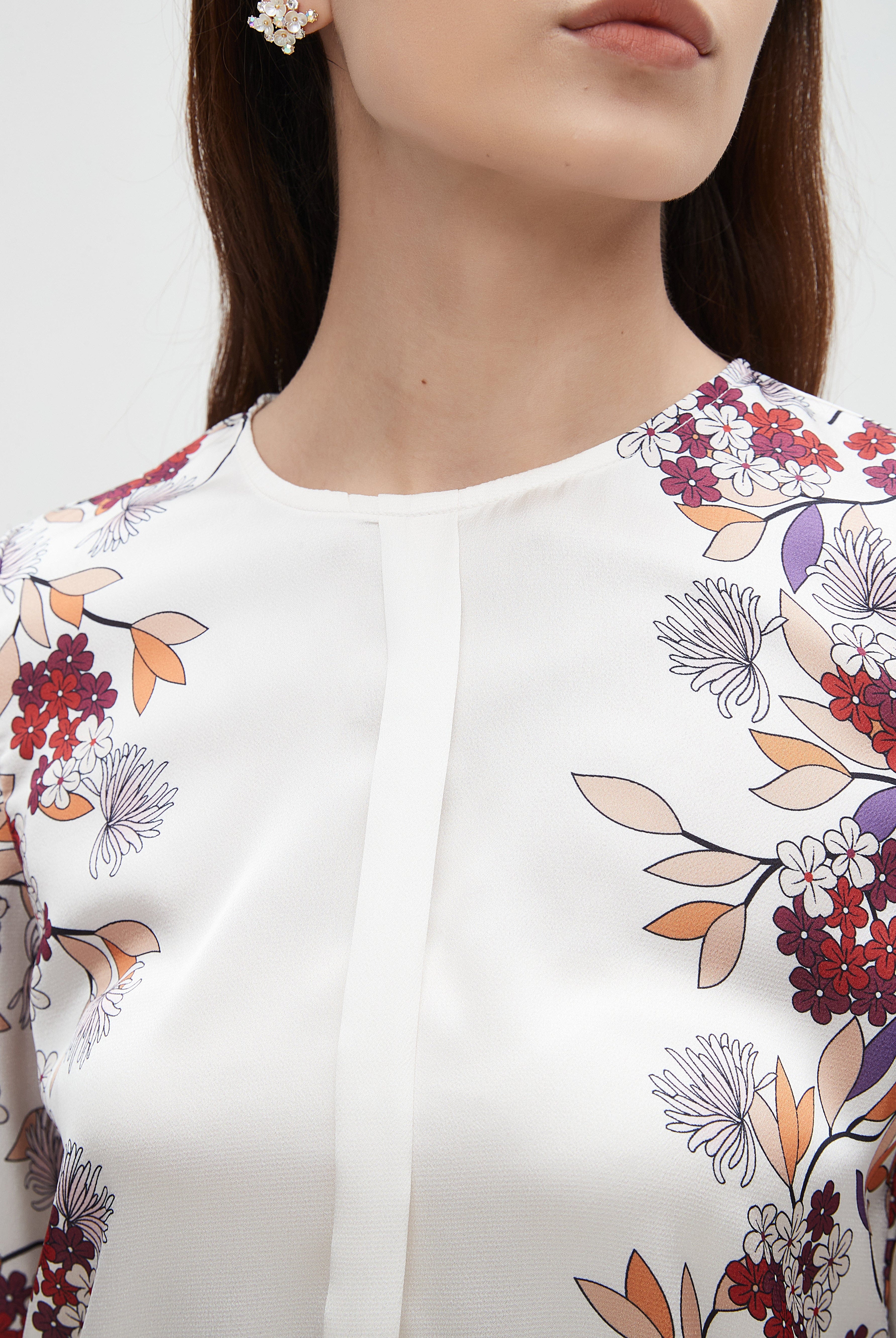 نتشي بلوزة نسائي بكم طويل منقوشة ورد