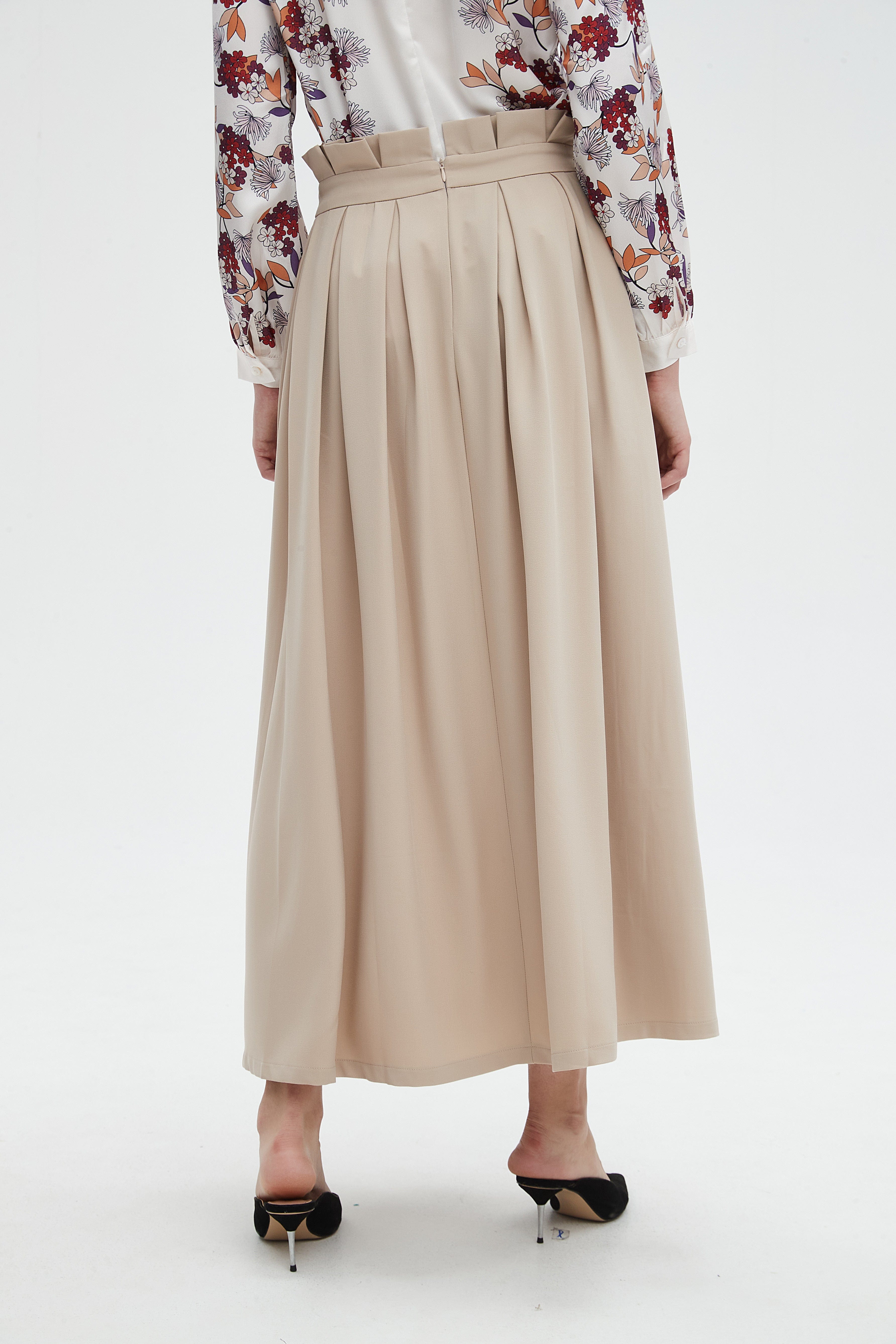 نتشي تنورة نسائية طويله سادة بخصر كشكش وحزام