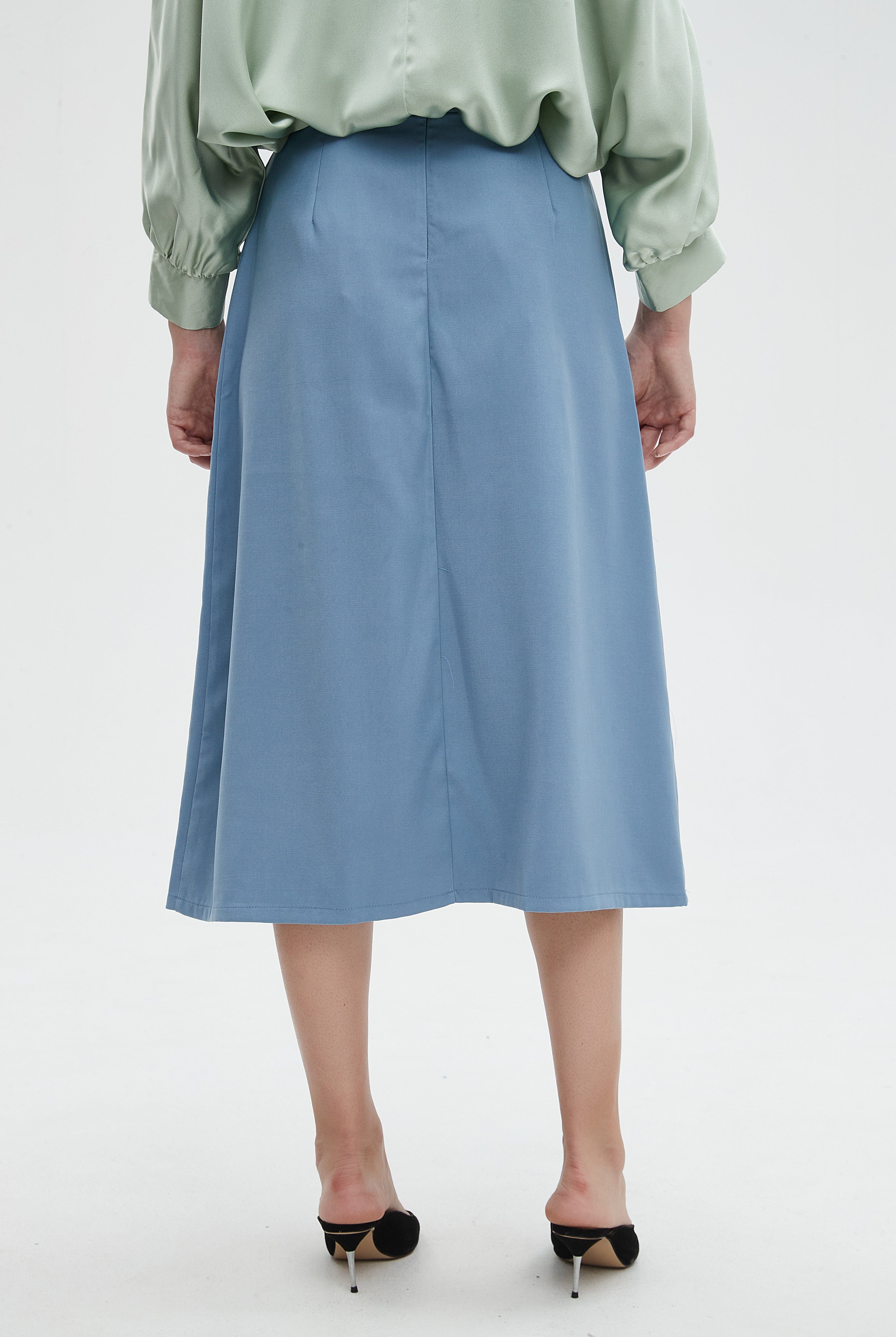 نتشي تنورة ميدي نسائية سادة بقصة كشكش للدوام