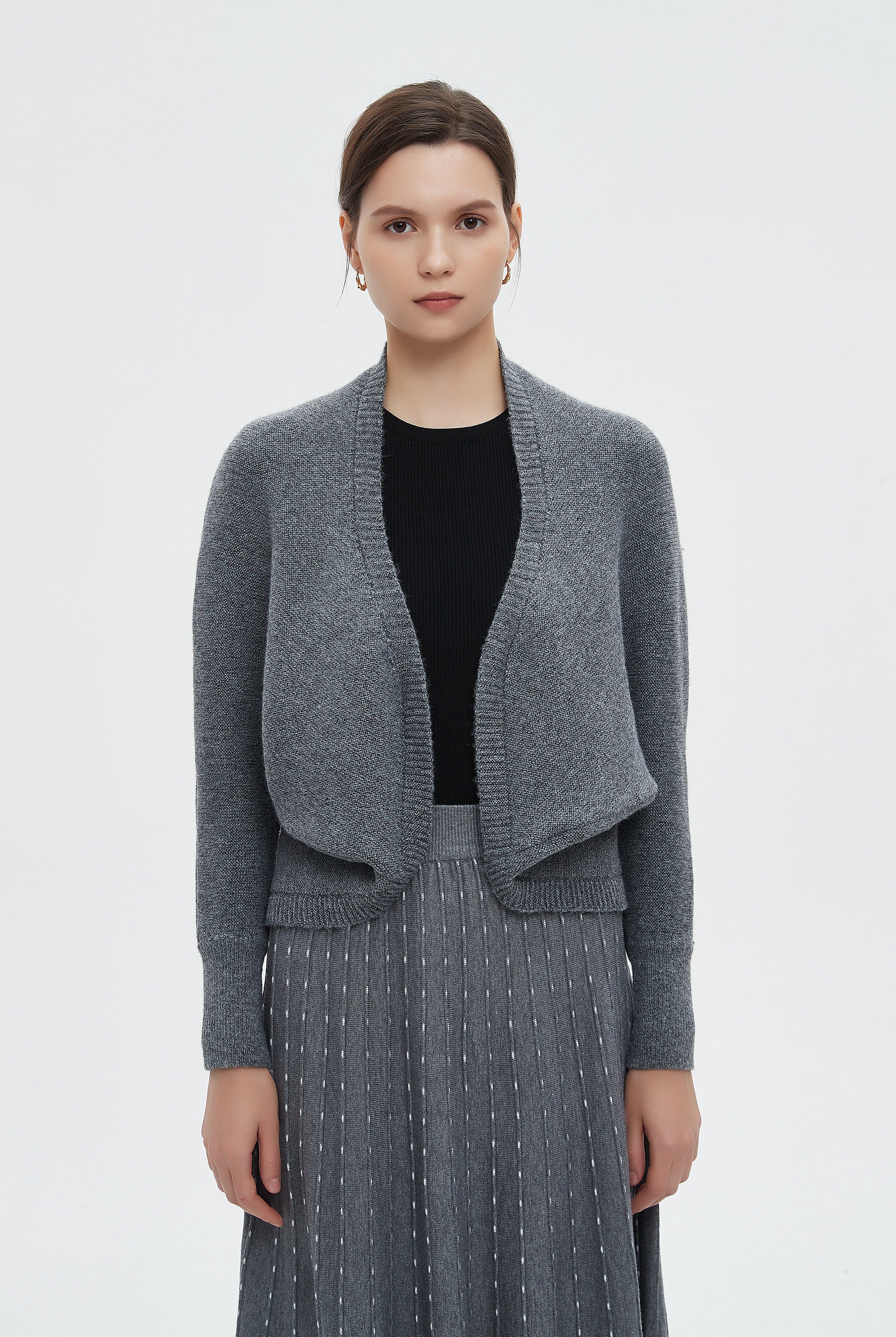 ميكا كارديجان نسائي شتوي مفتوح من الامام بكم طويل