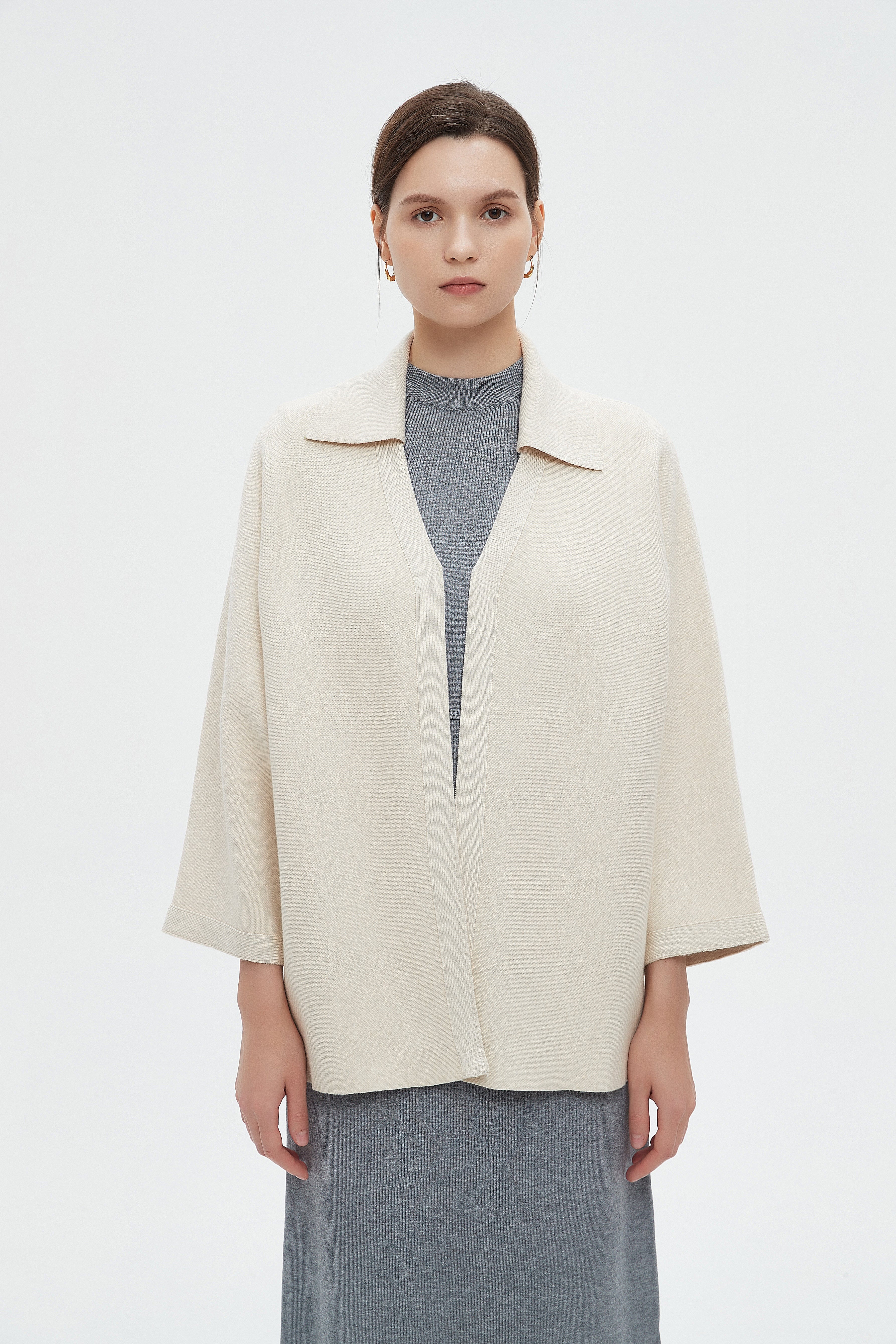 ميكا كارديجان نسائي كم طويل بياقة شتوي مفتوح من الامام