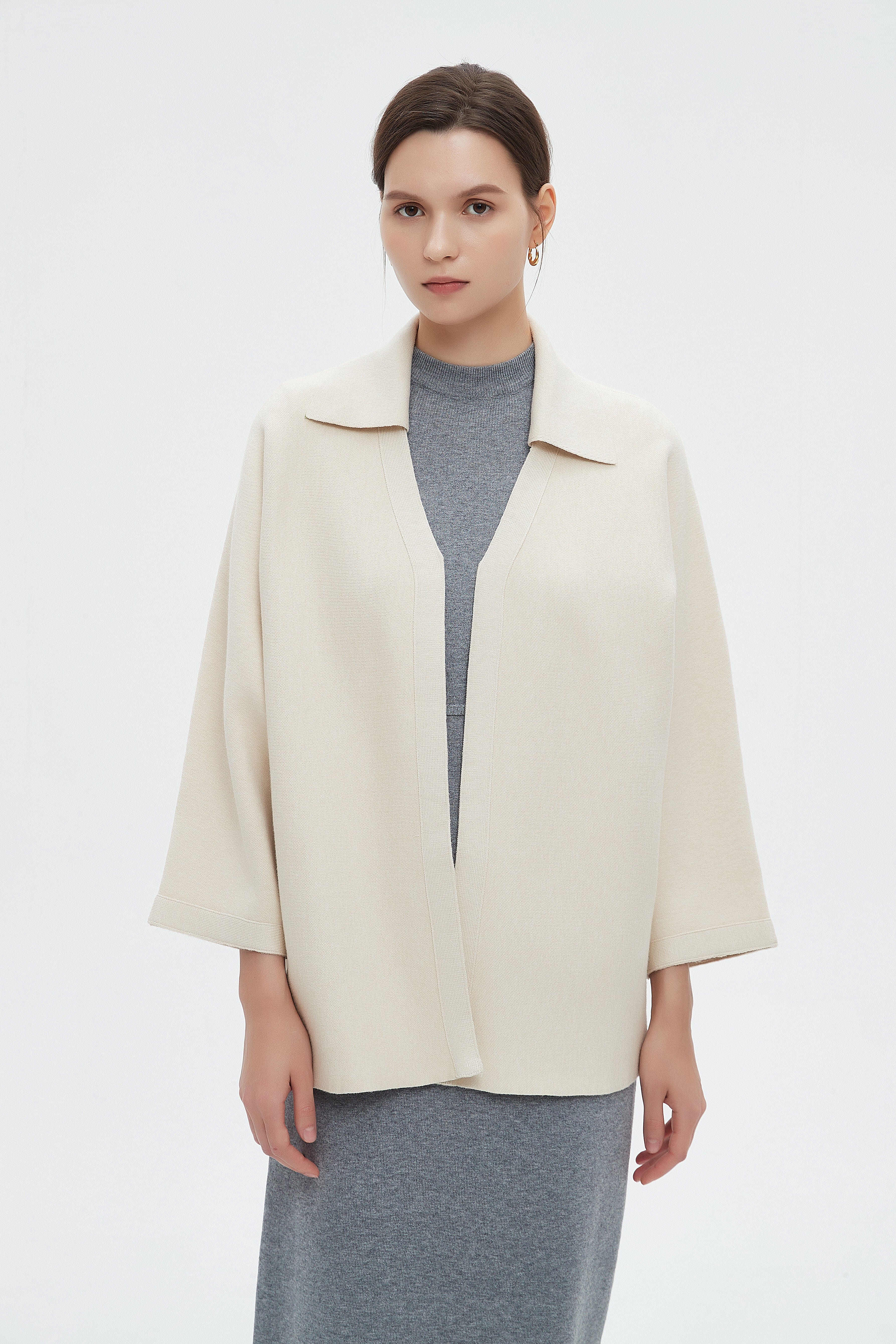 ميكا كارديجان نسائي كم طويل بياقة شتوي مفتوح من الامام