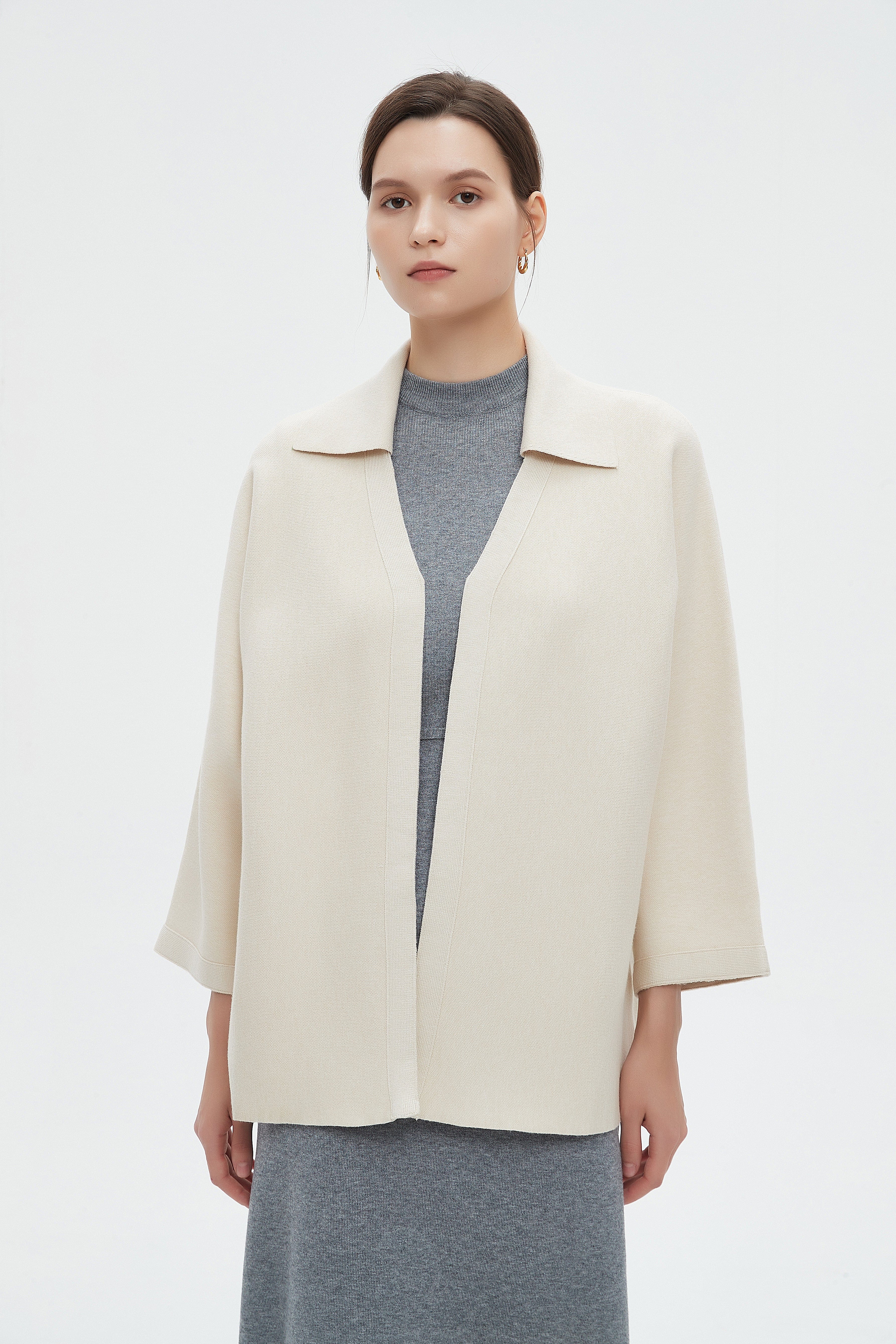 ميكا كارديجان نسائي كم طويل بياقة شتوي مفتوح من الامام