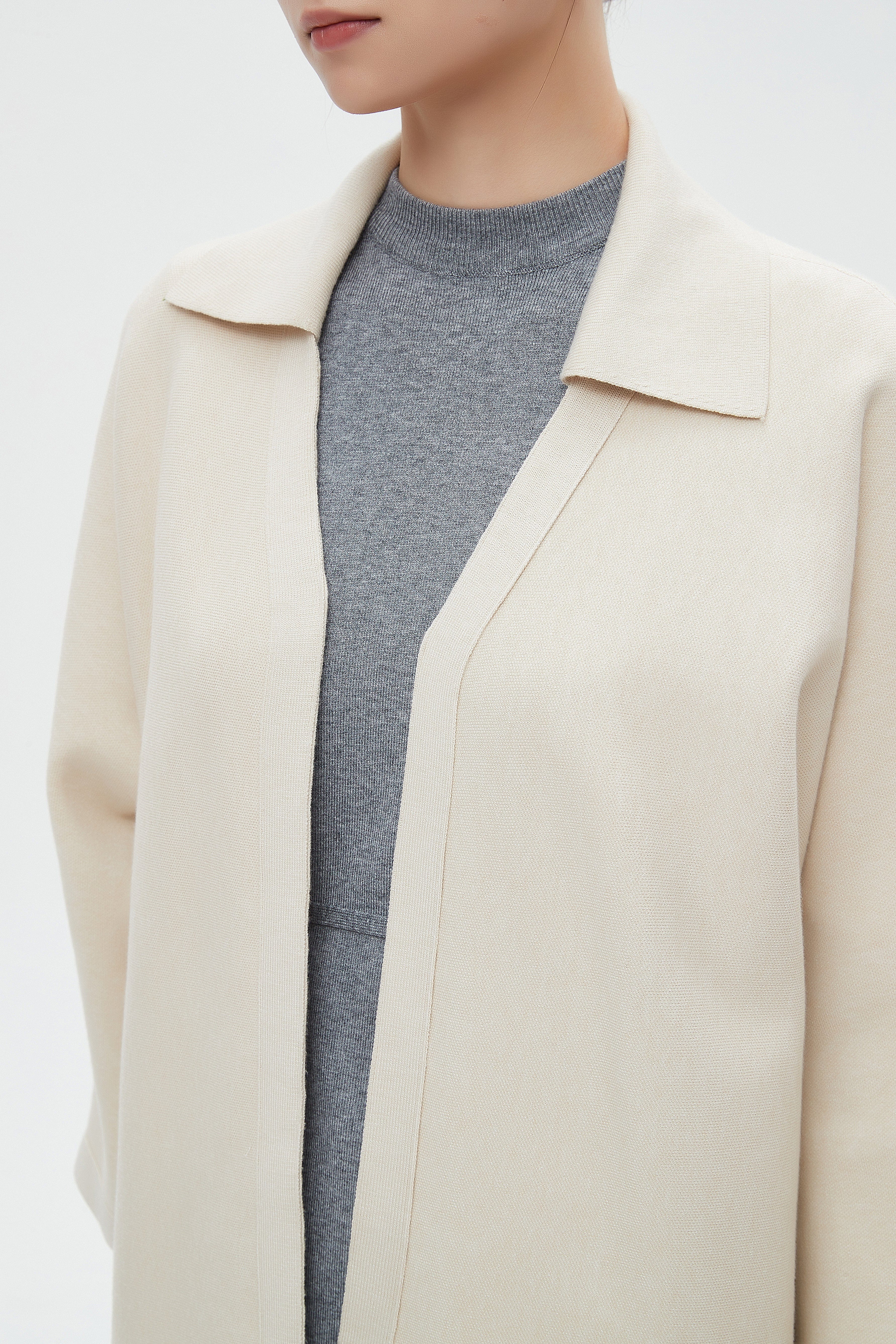 ميكا كارديجان نسائي كم طويل بياقة شتوي مفتوح من الامام