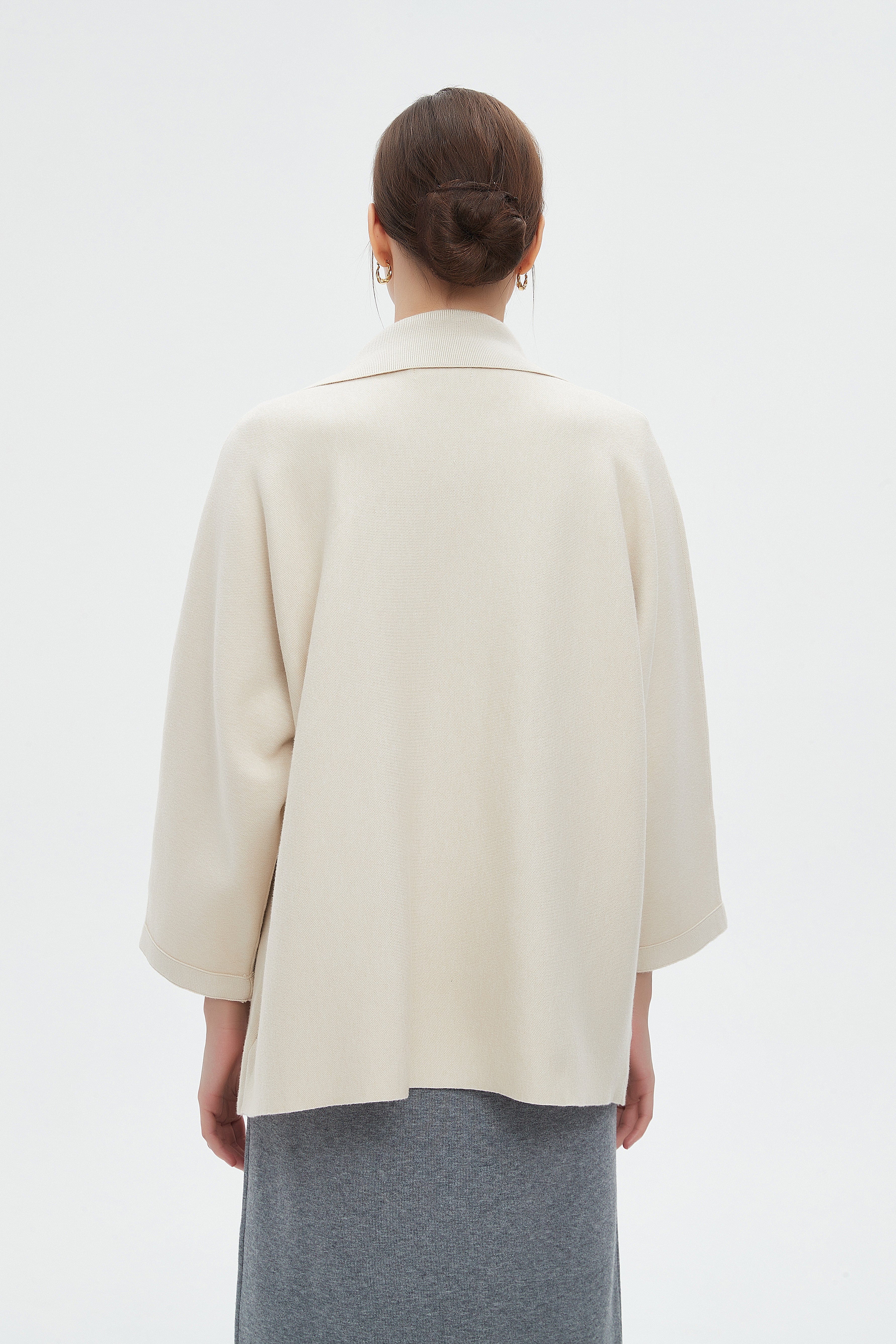 ميكا كارديجان نسائي كم طويل بياقة شتوي مفتوح من الامام