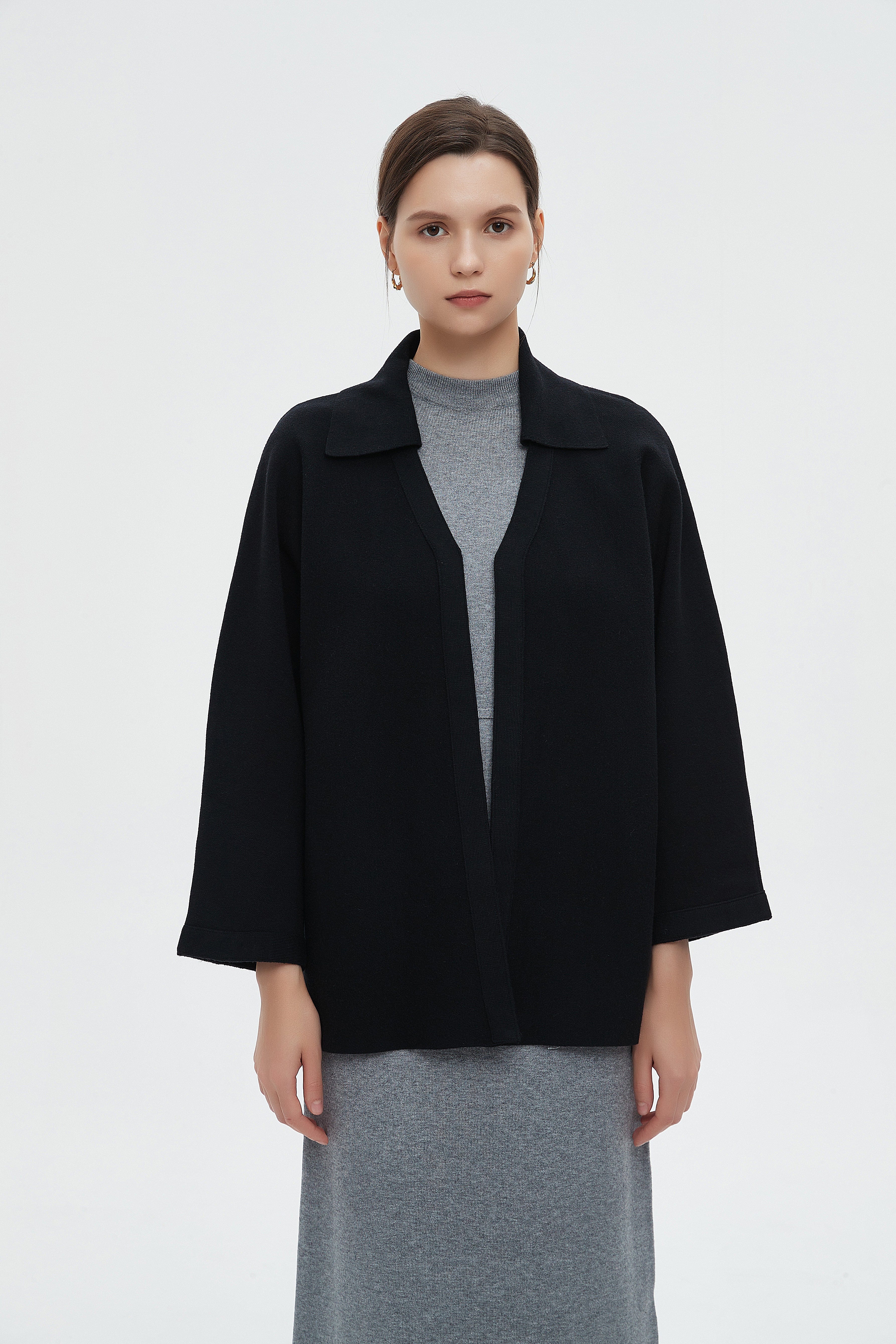 ميكا كارديجان نسائي كم طويل بياقة شتوي مفتوح من الامام