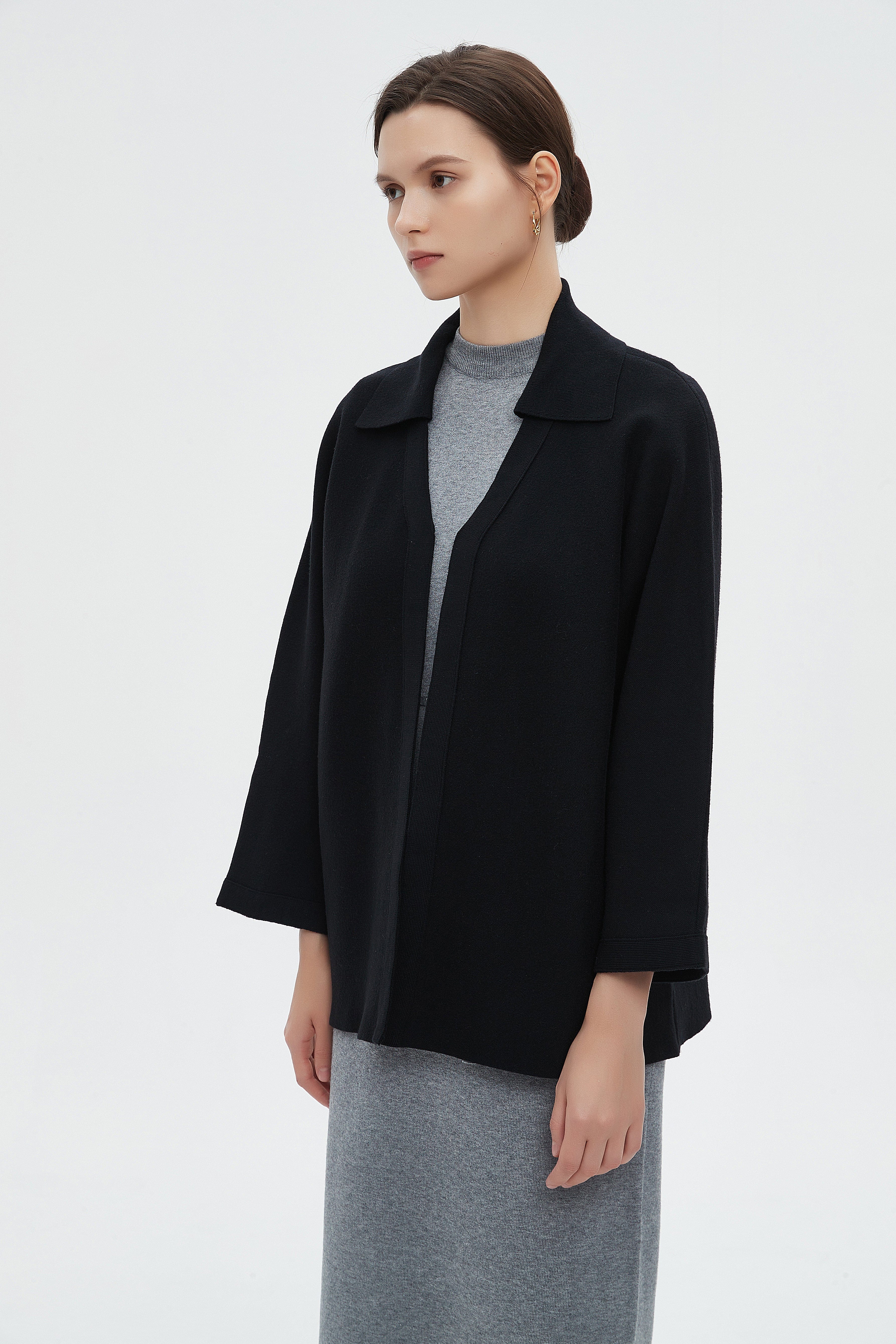 ميكا كارديجان نسائي كم طويل بياقة شتوي مفتوح من الامام