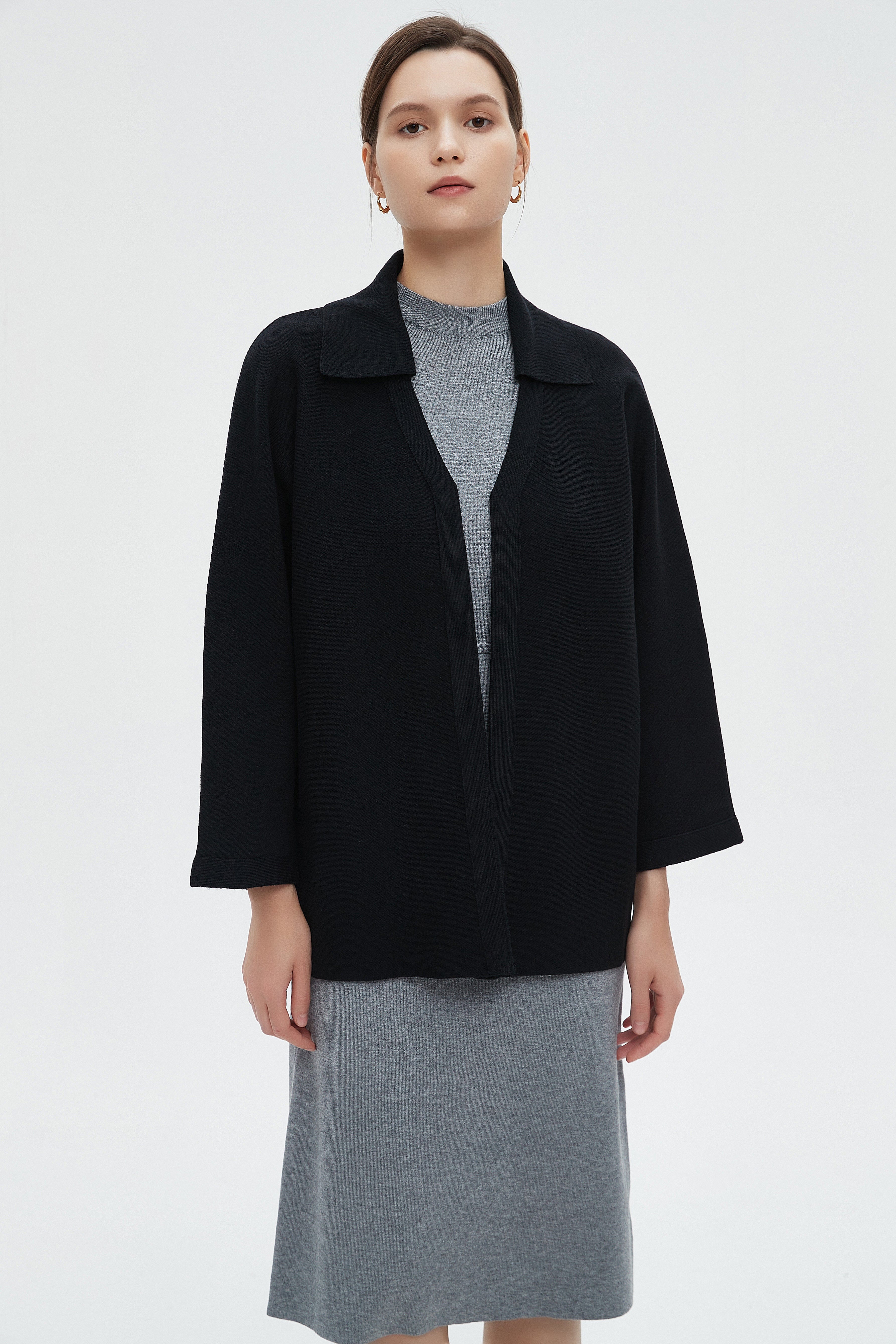 ميكا كارديجان نسائي كم طويل بياقة شتوي مفتوح من الامام