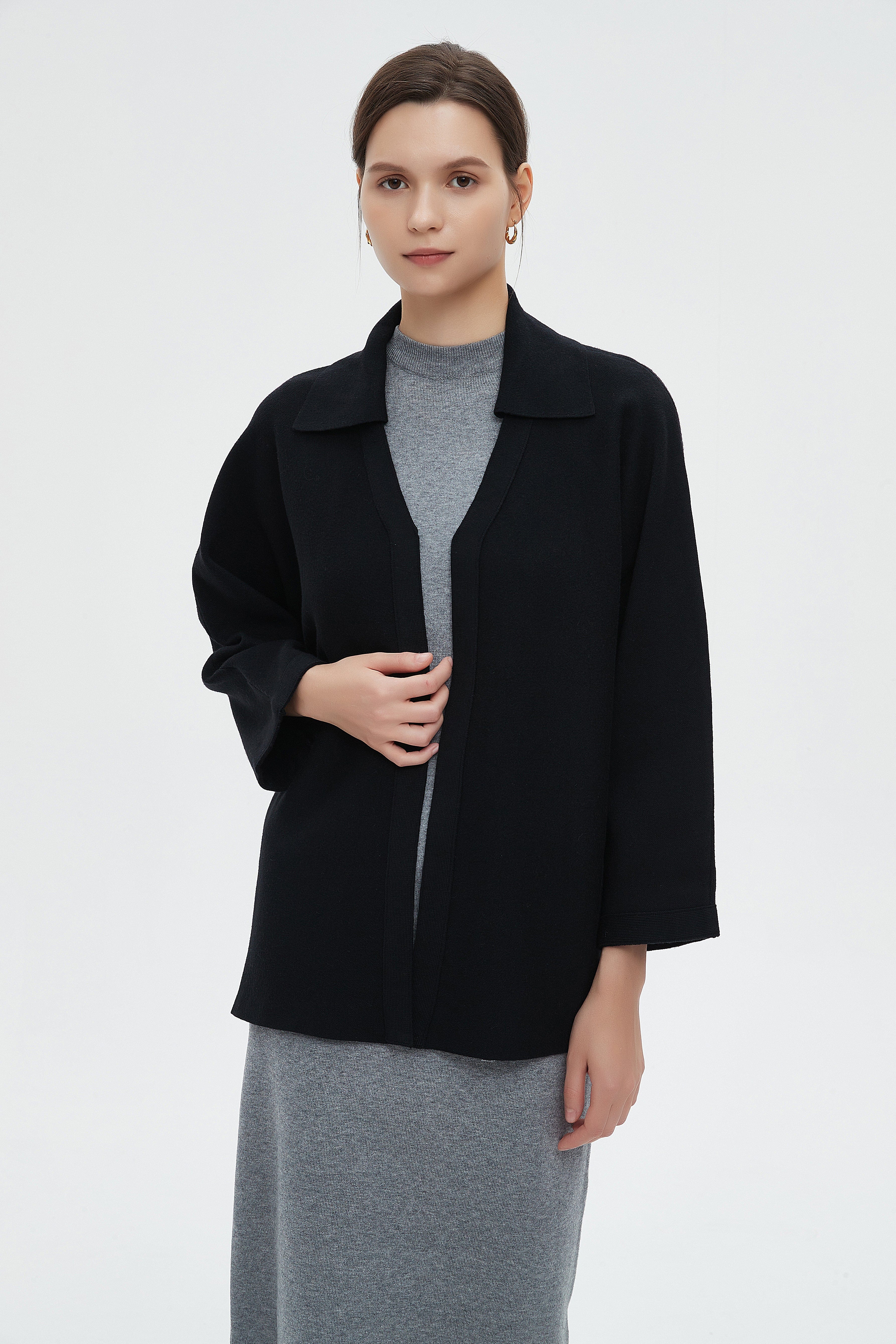 ميكا كارديجان نسائي كم طويل بياقة شتوي مفتوح من الامام