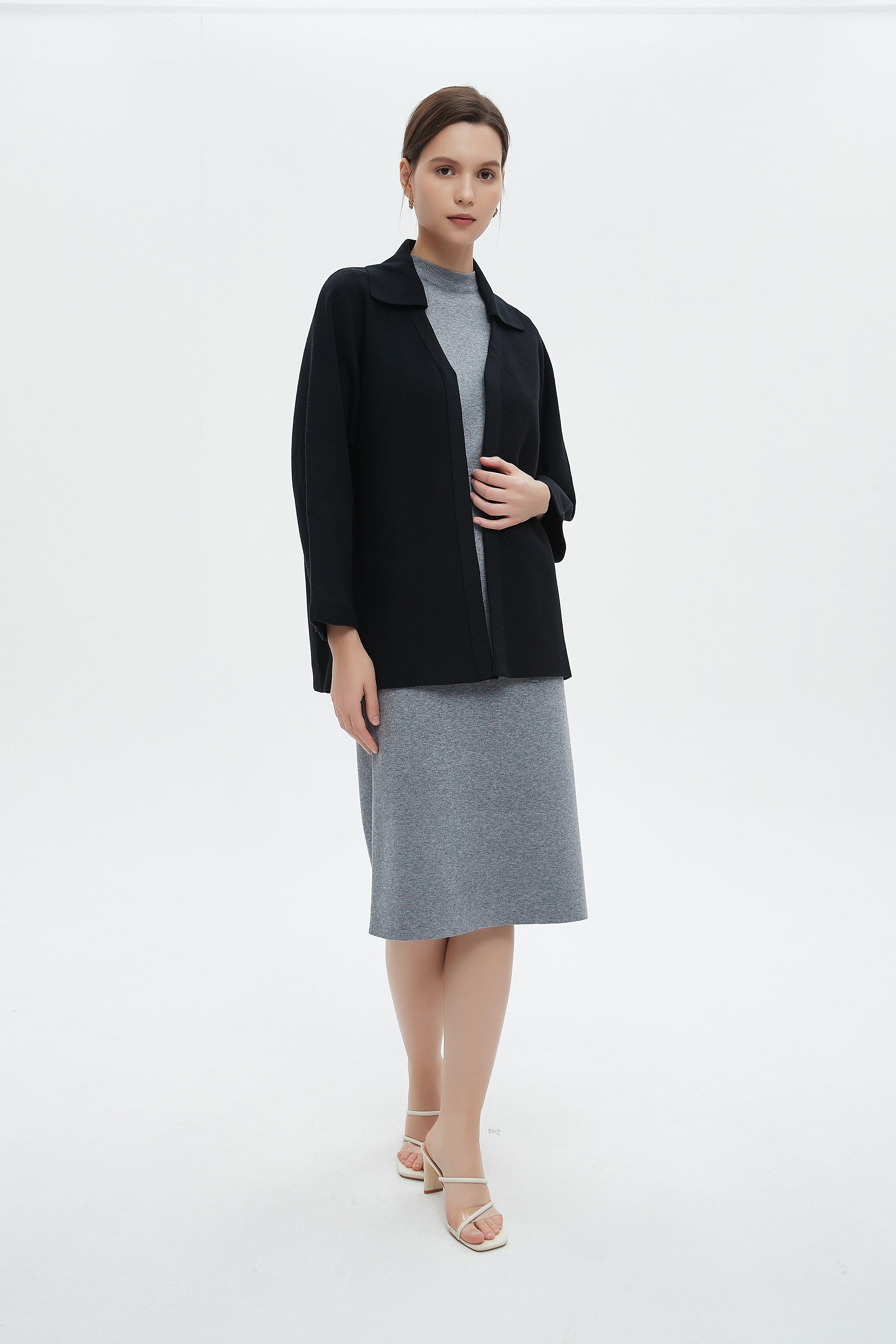 ميكا كارديجان نسائي كم طويل بياقة شتوي مفتوح من الامام