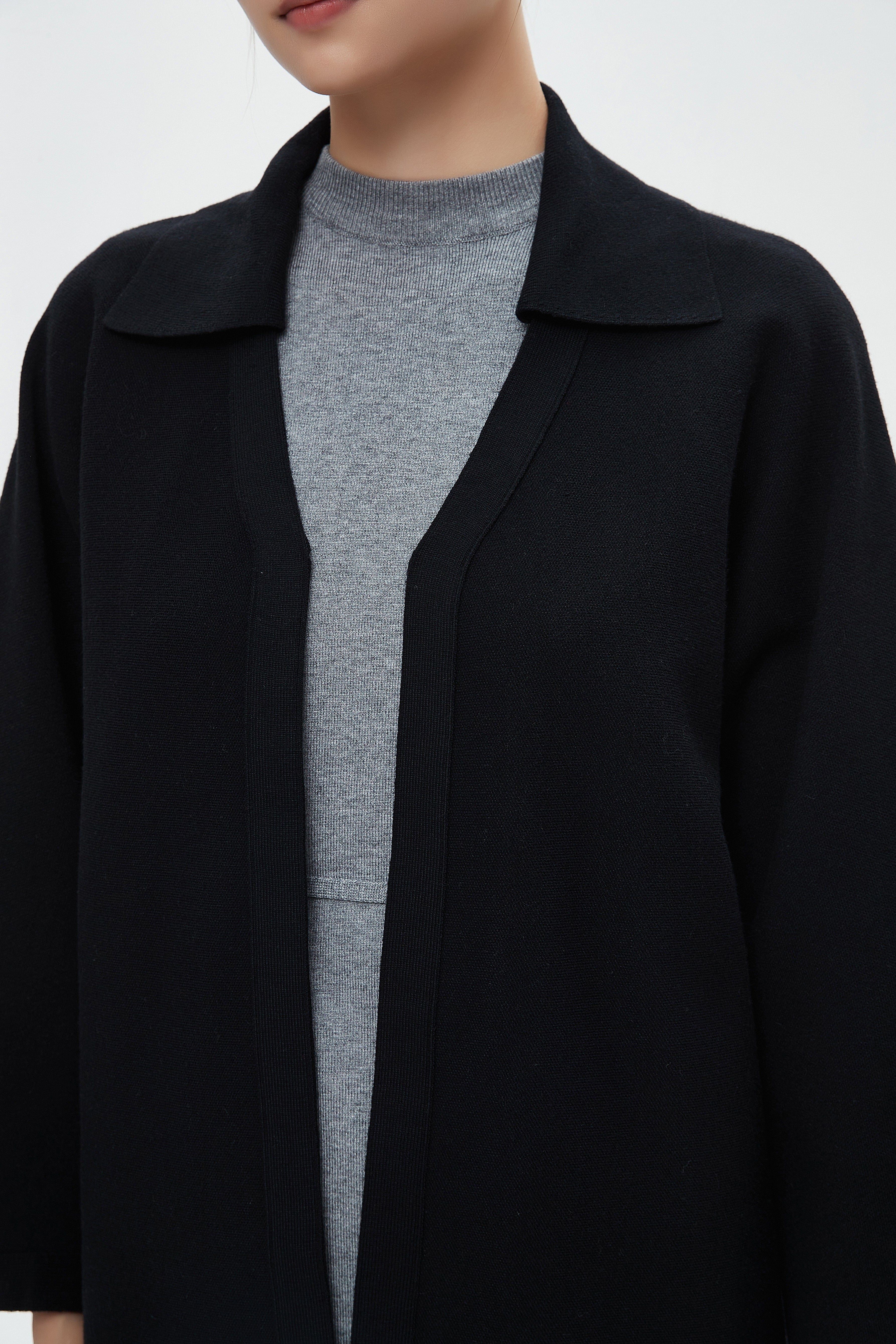 ميكا كارديجان نسائي كم طويل بياقة شتوي مفتوح من الامام