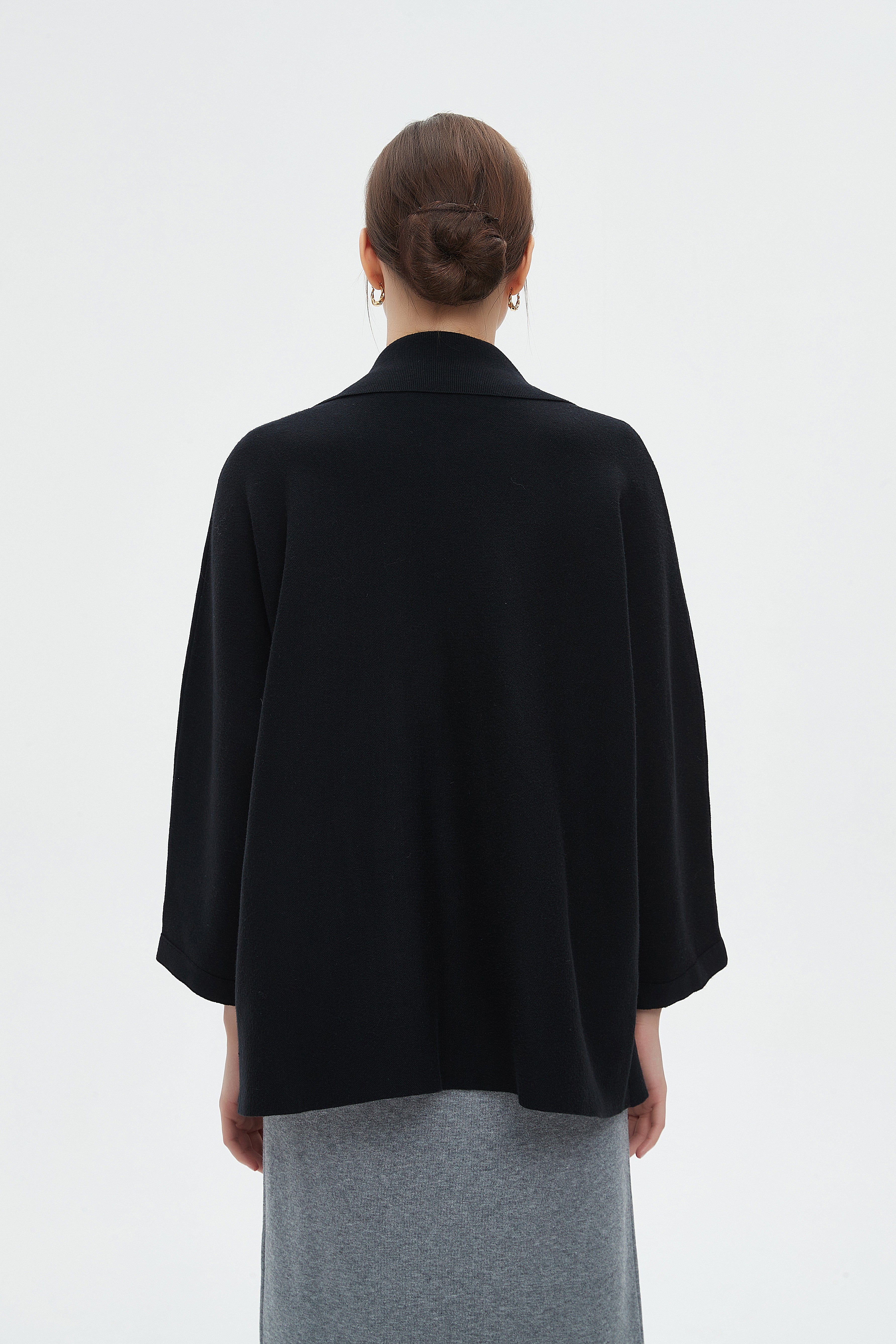 ميكا كارديجان نسائي كم طويل بياقة شتوي مفتوح من الامام