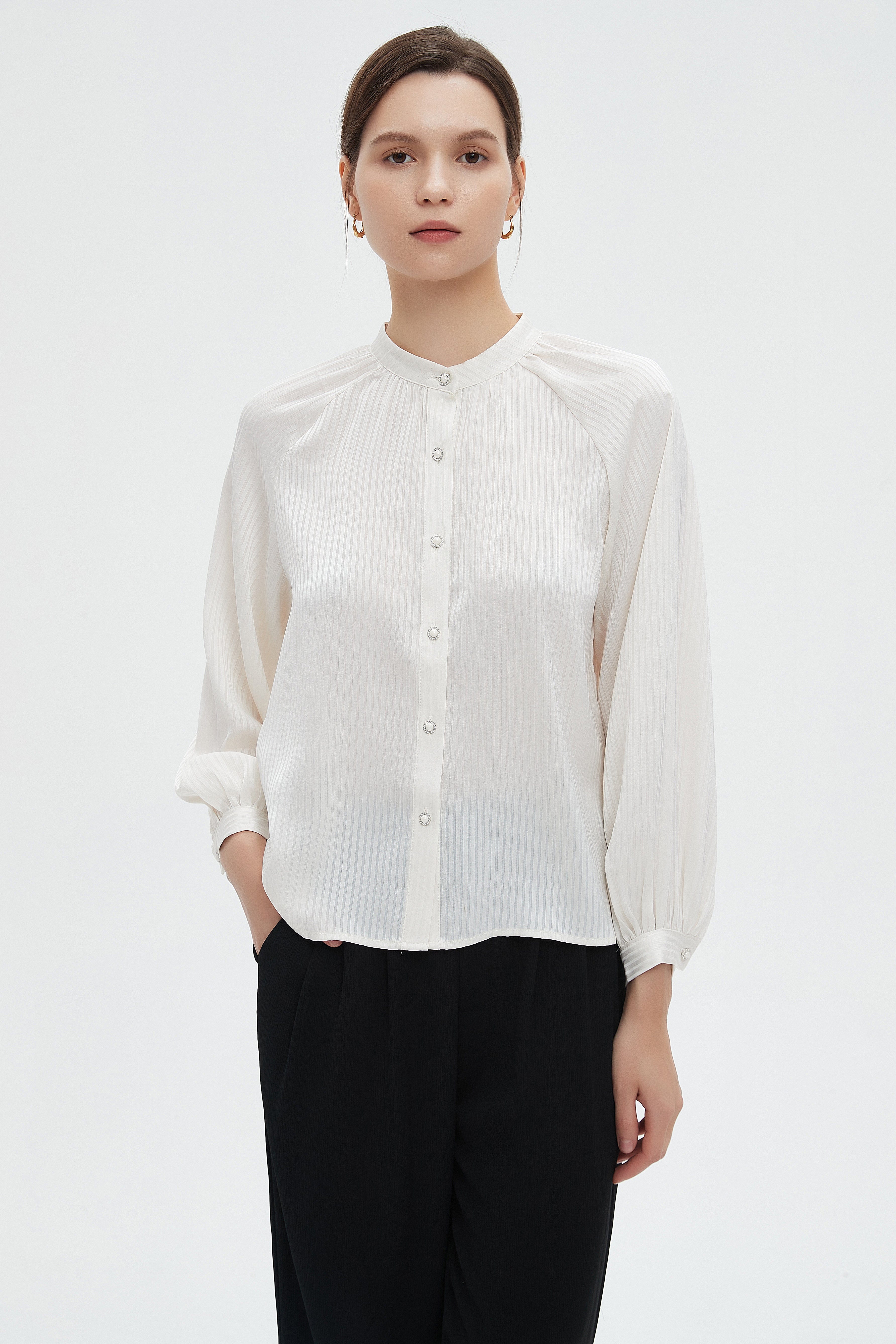 ميكا بلوزة طويلة نسائية بازرار أمامية وأكمام طويلة