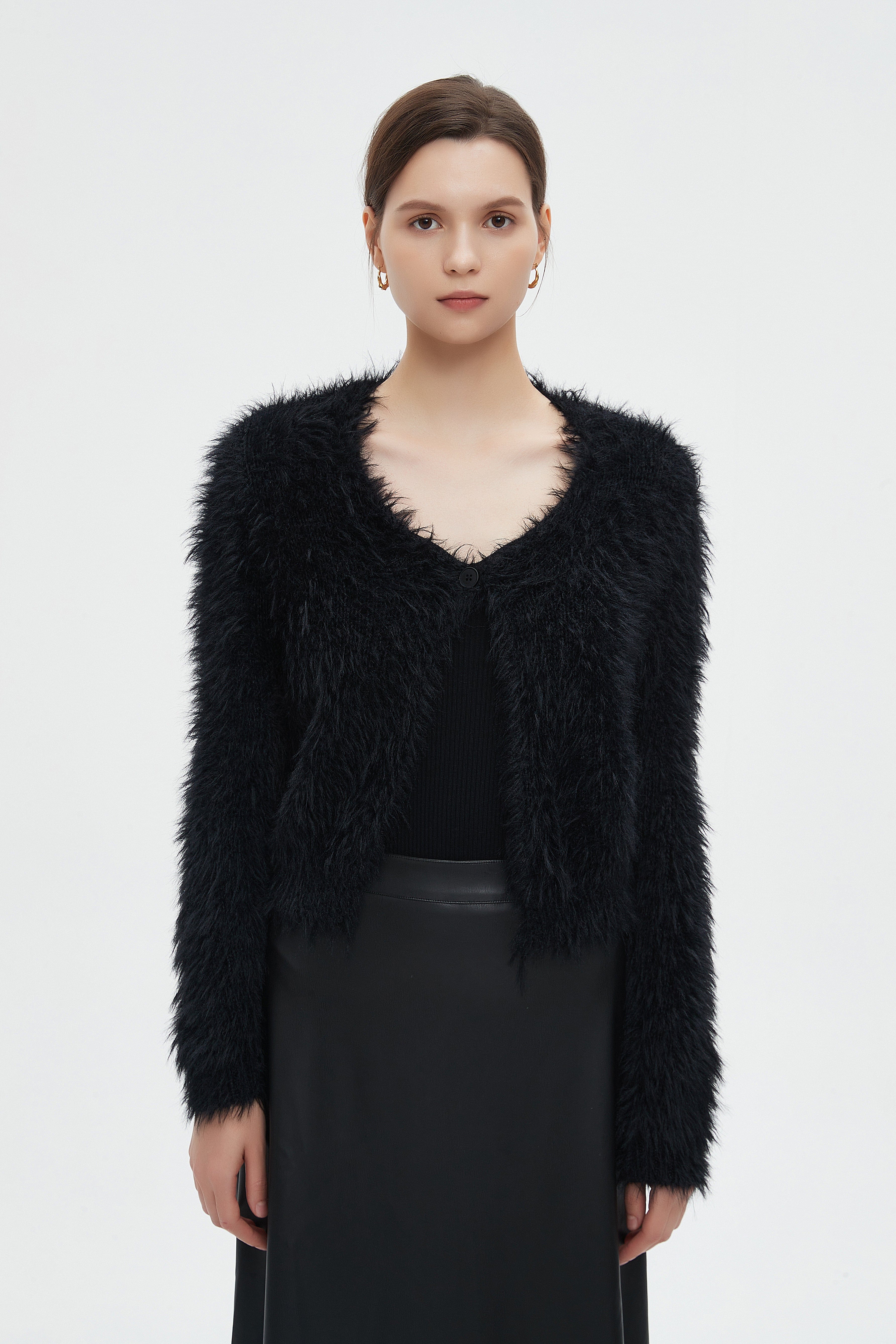 ميكا كارديجان نسائي شتوى بأكمام طويلة ورقبة دائرية