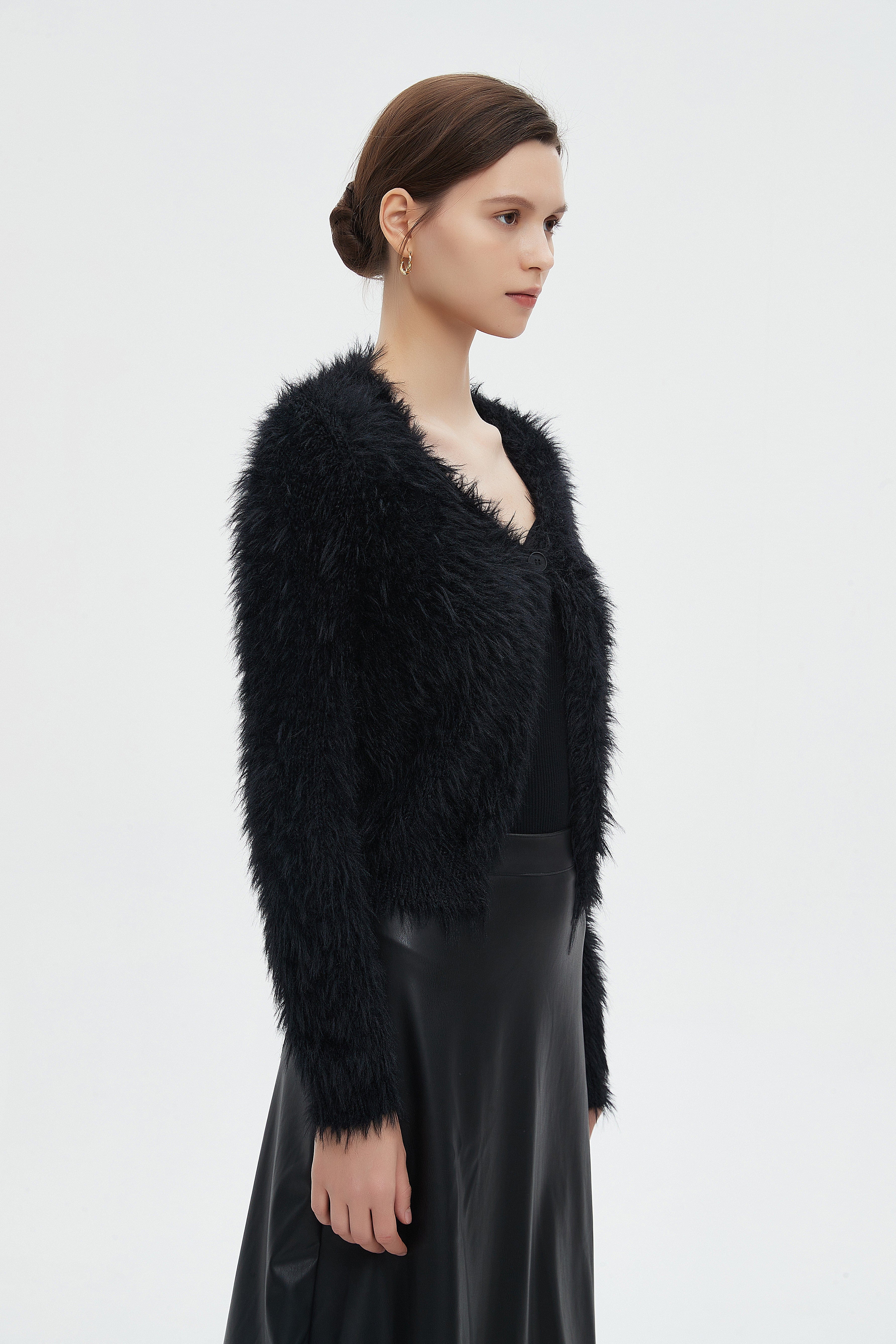 ميكا كارديجان نسائي شتوى بأكمام طويلة ورقبة دائرية