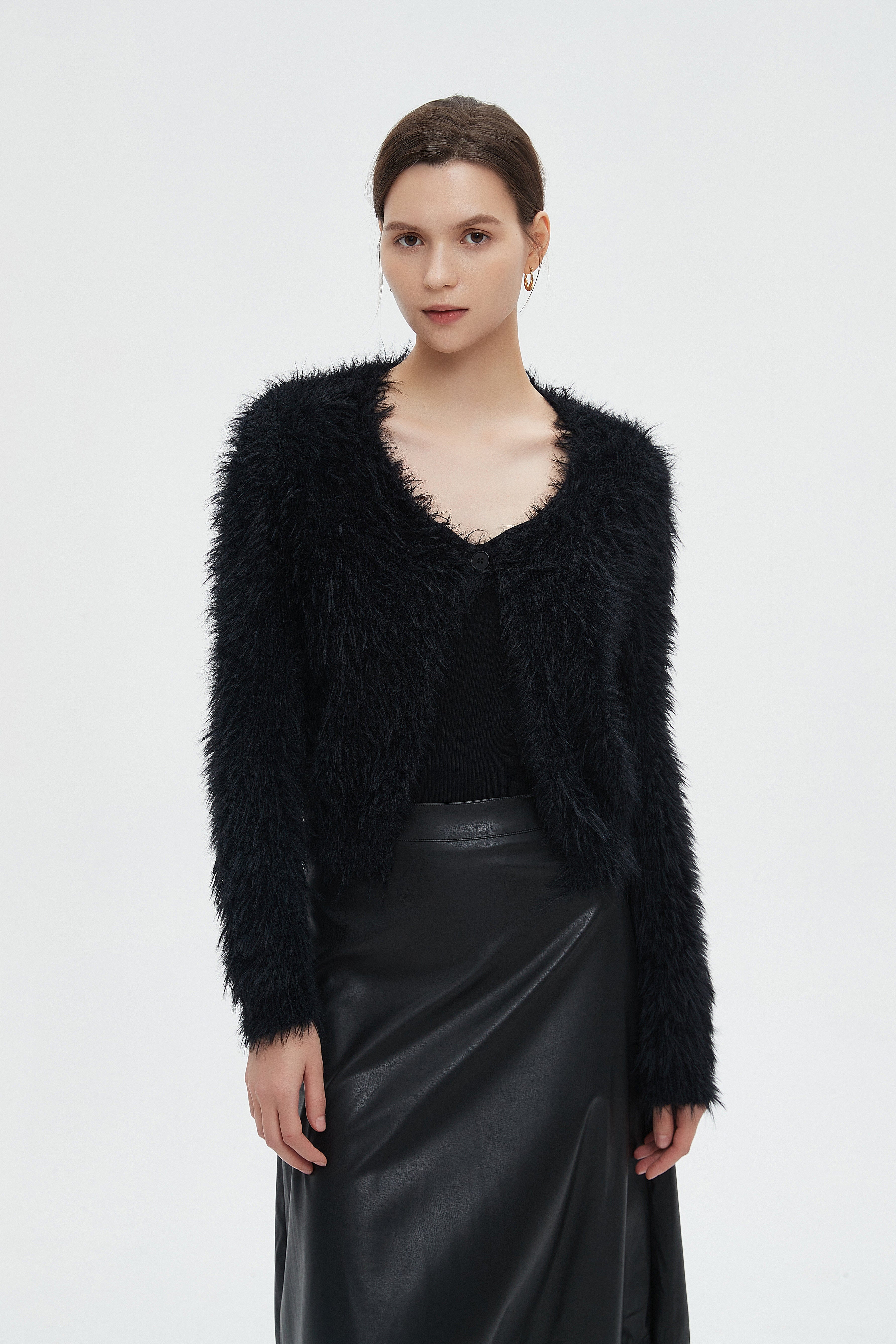 ميكا كارديجان نسائي شتوى بأكمام طويلة ورقبة دائرية