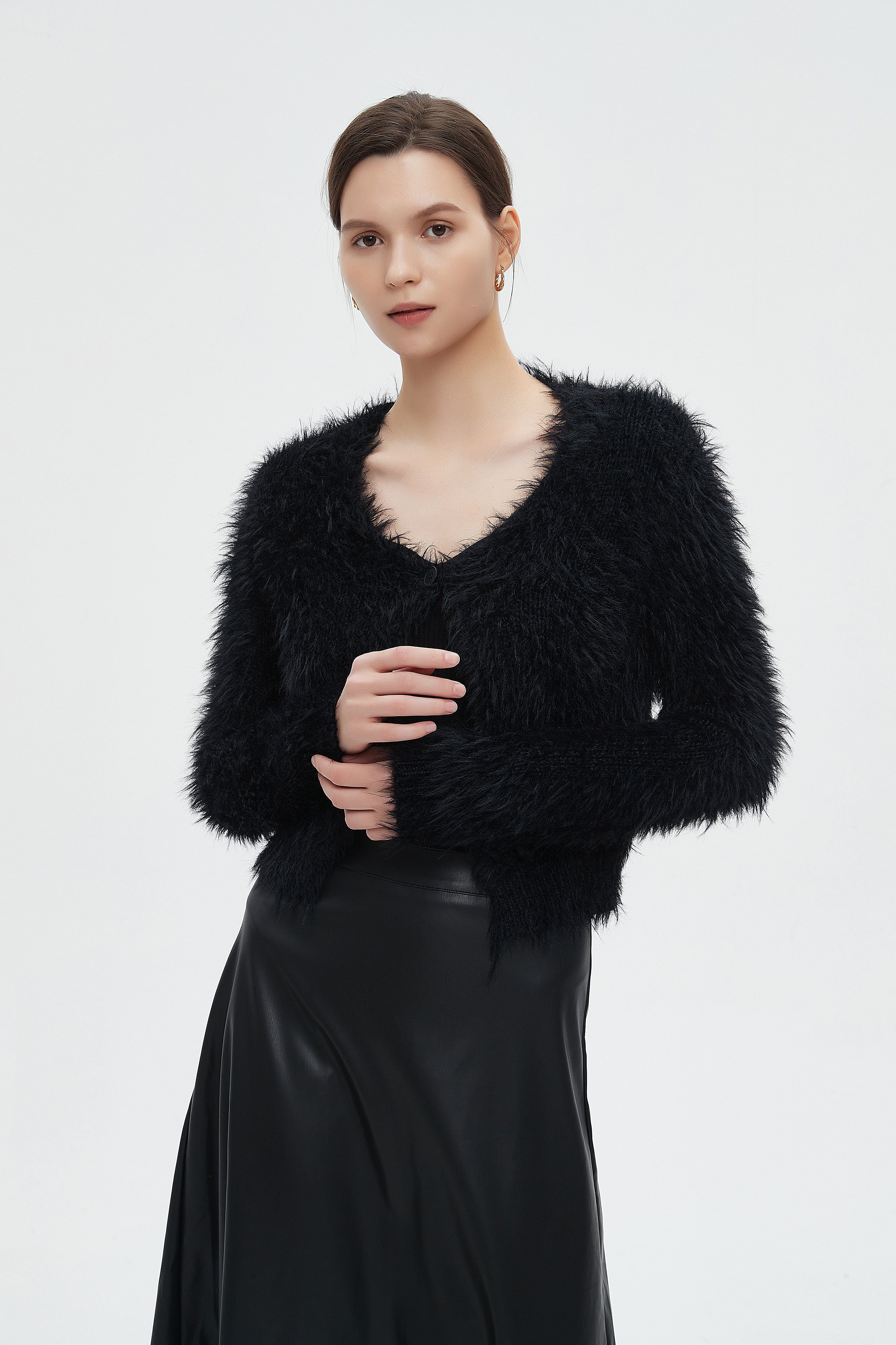 ميكا كارديجان نسائي شتوى بأكمام طويلة ورقبة دائرية