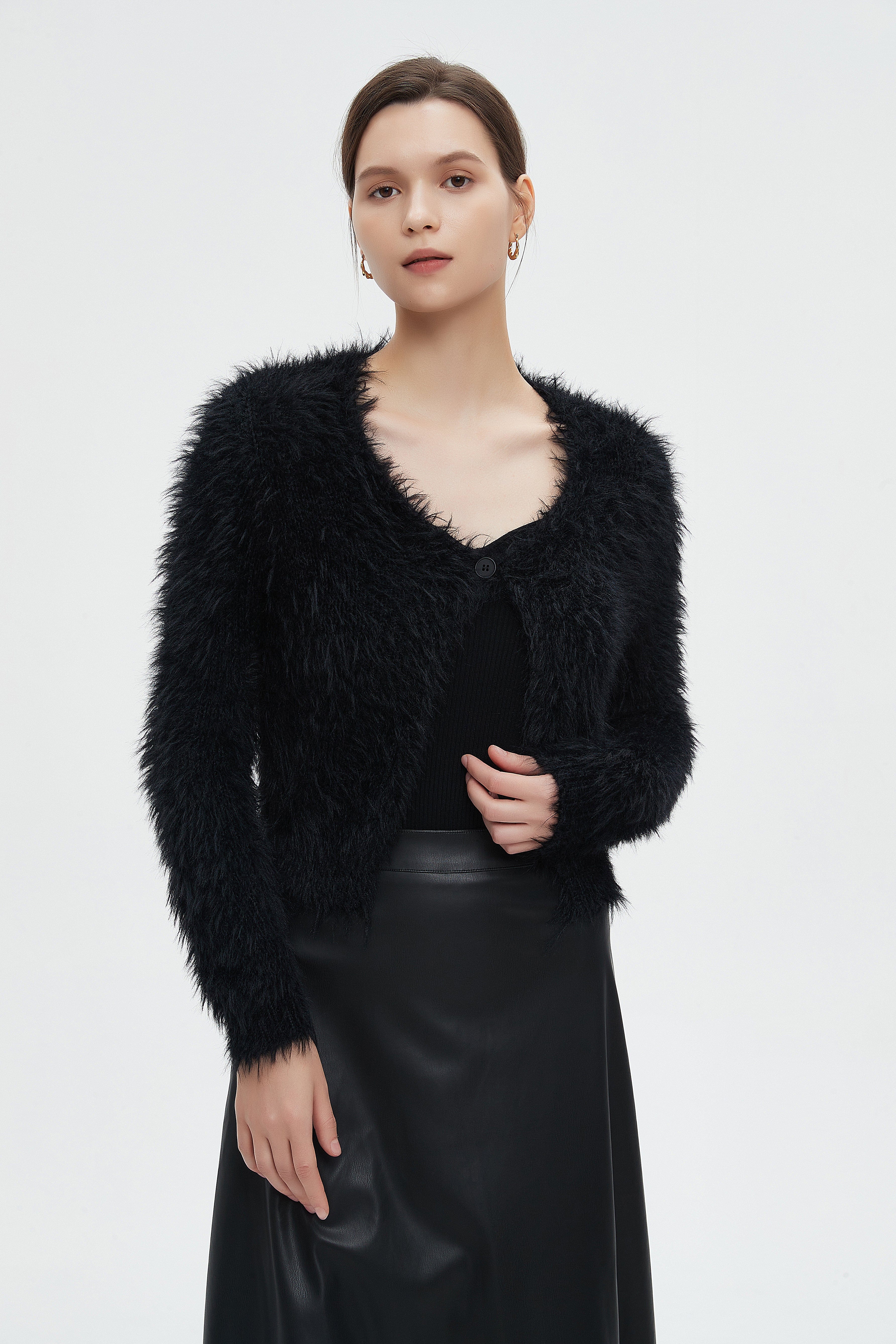 ميكا كارديجان نسائي شتوى بأكمام طويلة ورقبة دائرية