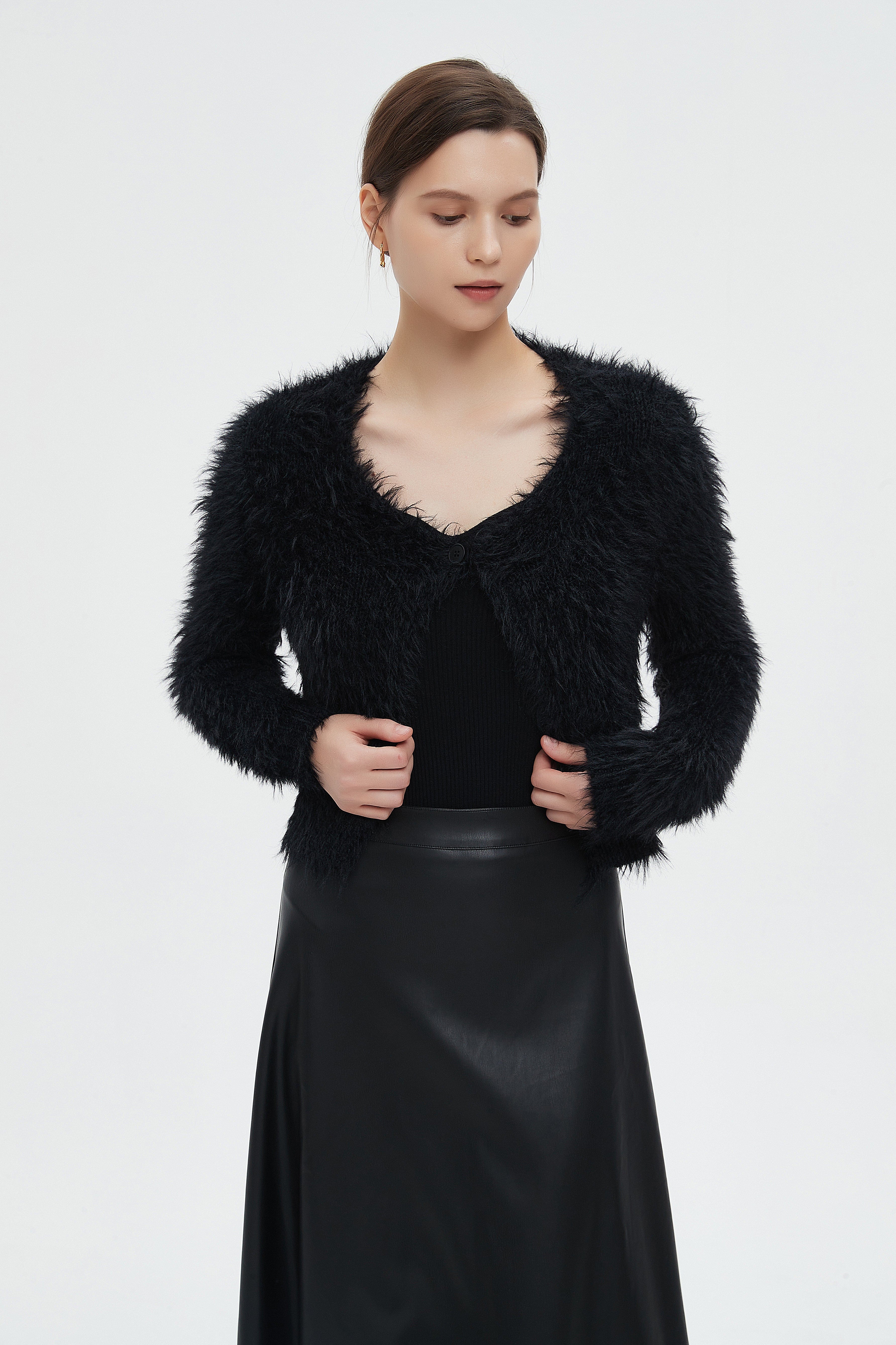 ميكا كارديجان نسائي شتوى بأكمام طويلة ورقبة دائرية