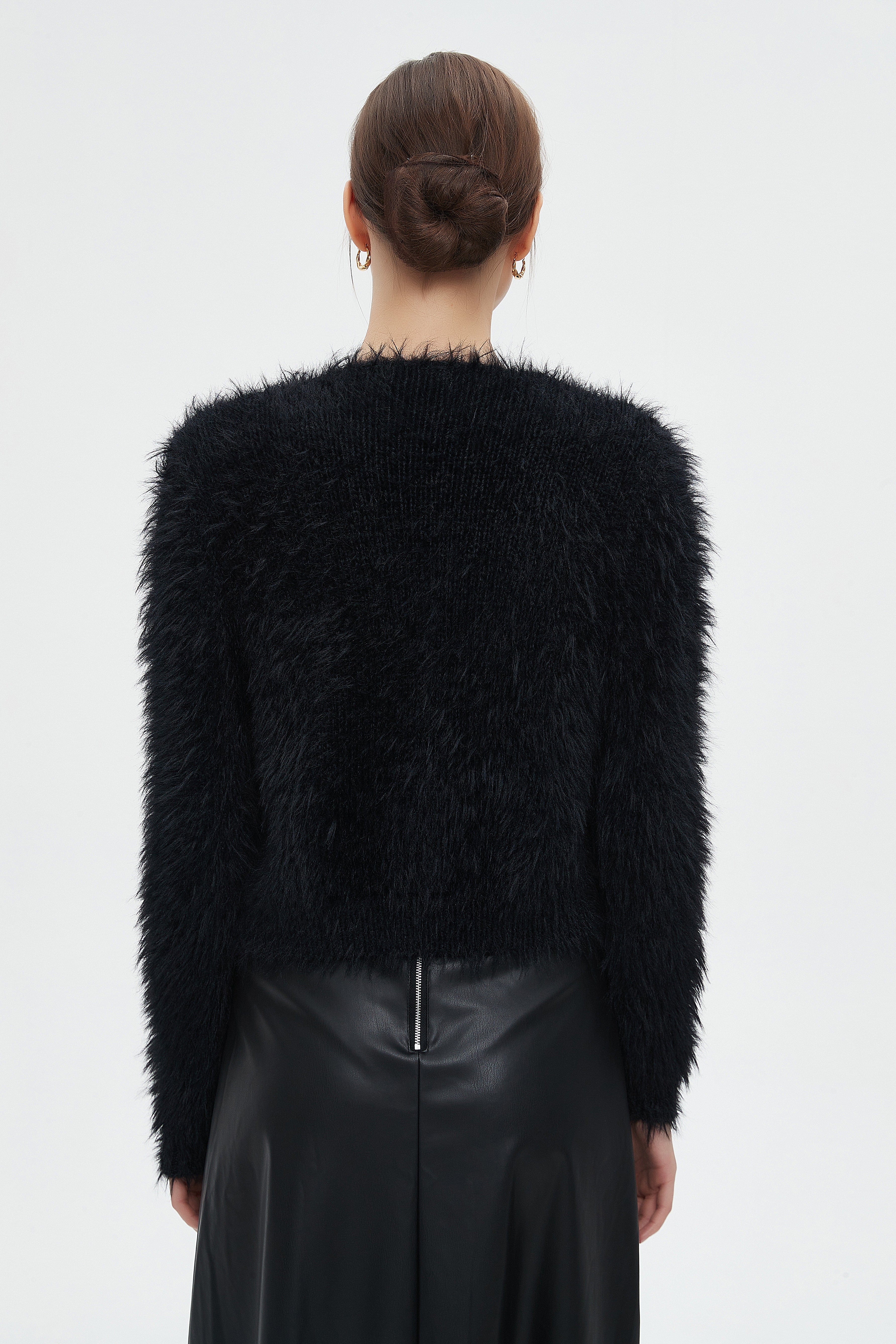 ميكا كارديجان نسائي شتوى بأكمام طويلة ورقبة دائرية