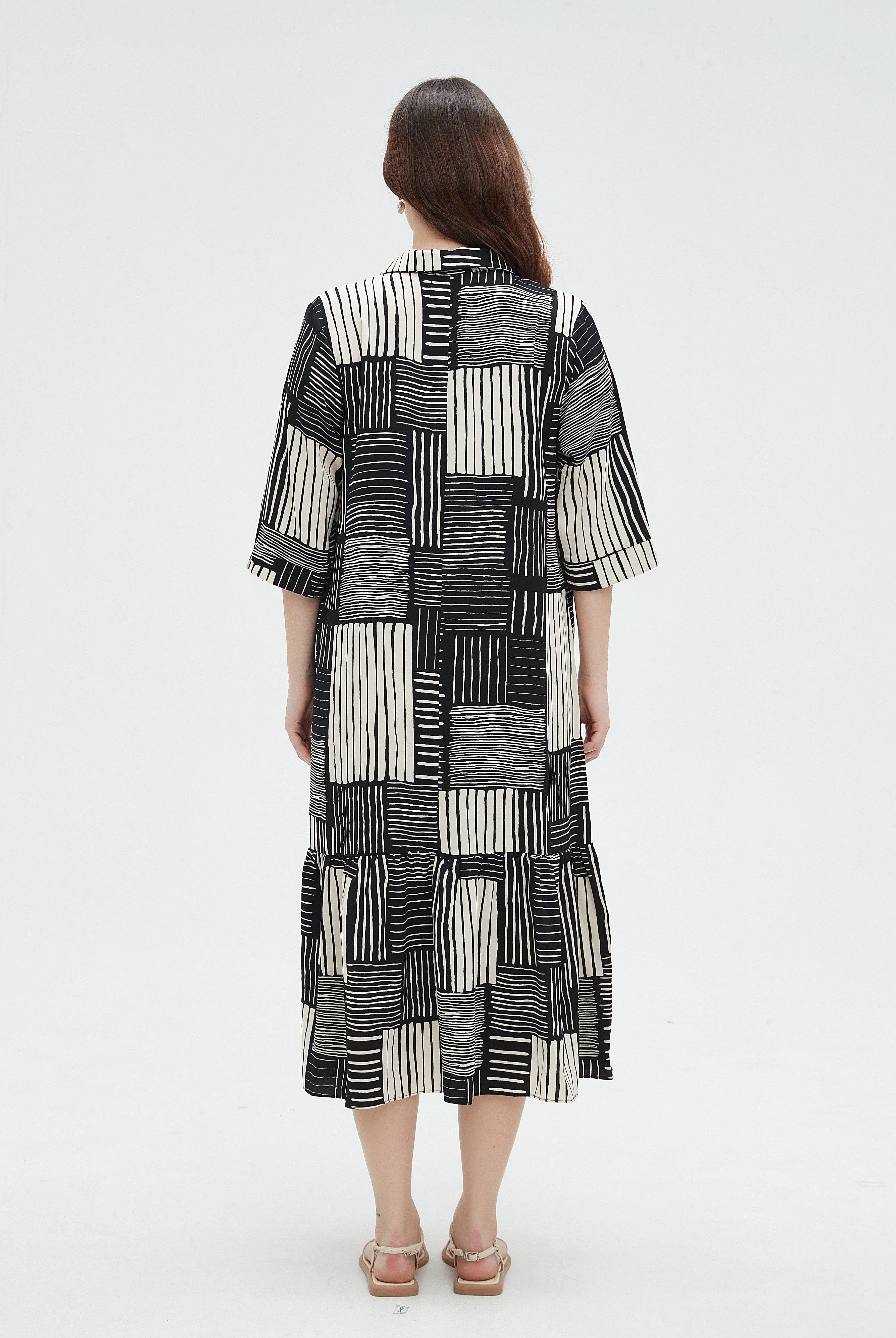 نتشي فستان ميدي مشجر 3/4 كم