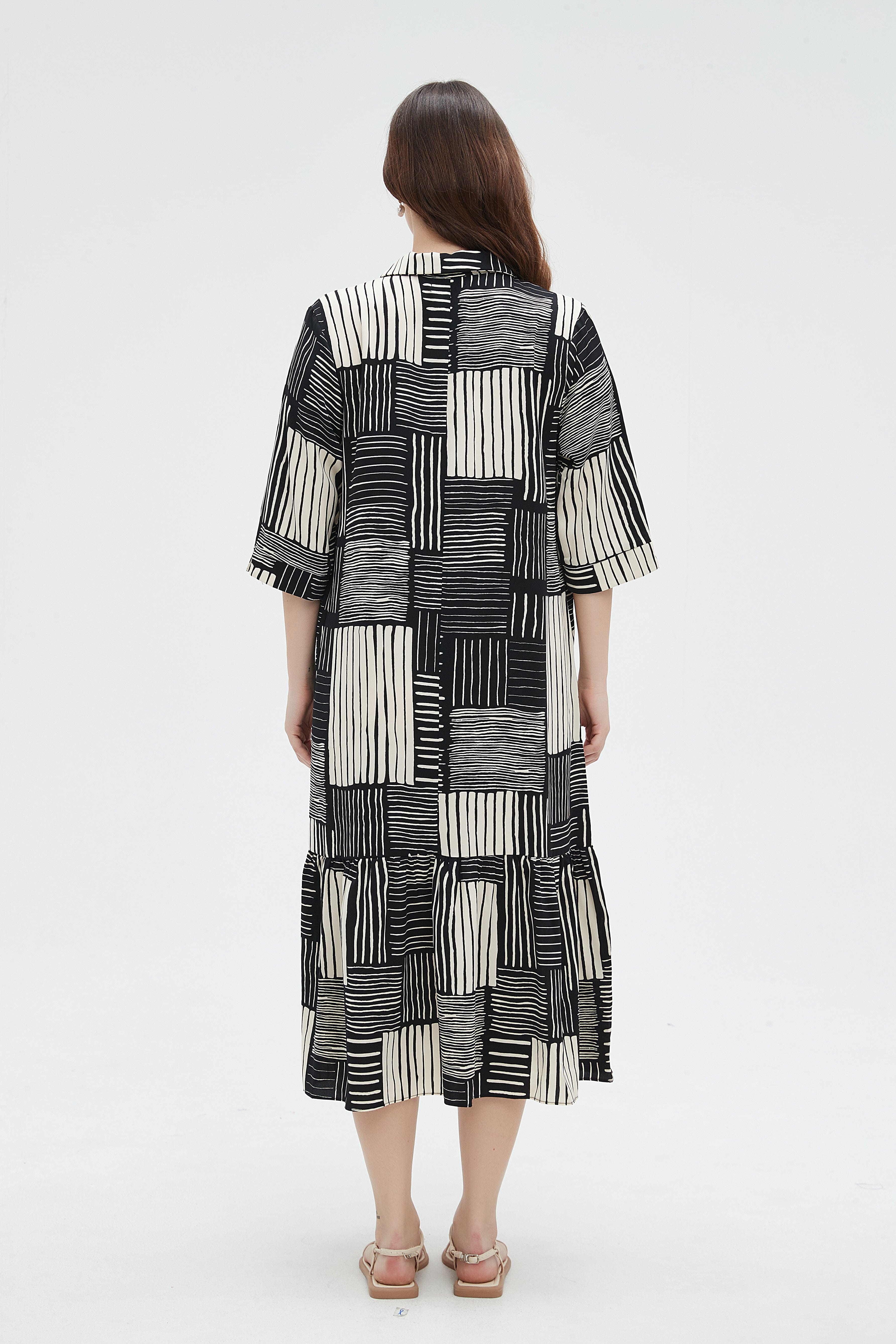 نتشي فستان ميدي مشجر 3/4 كم