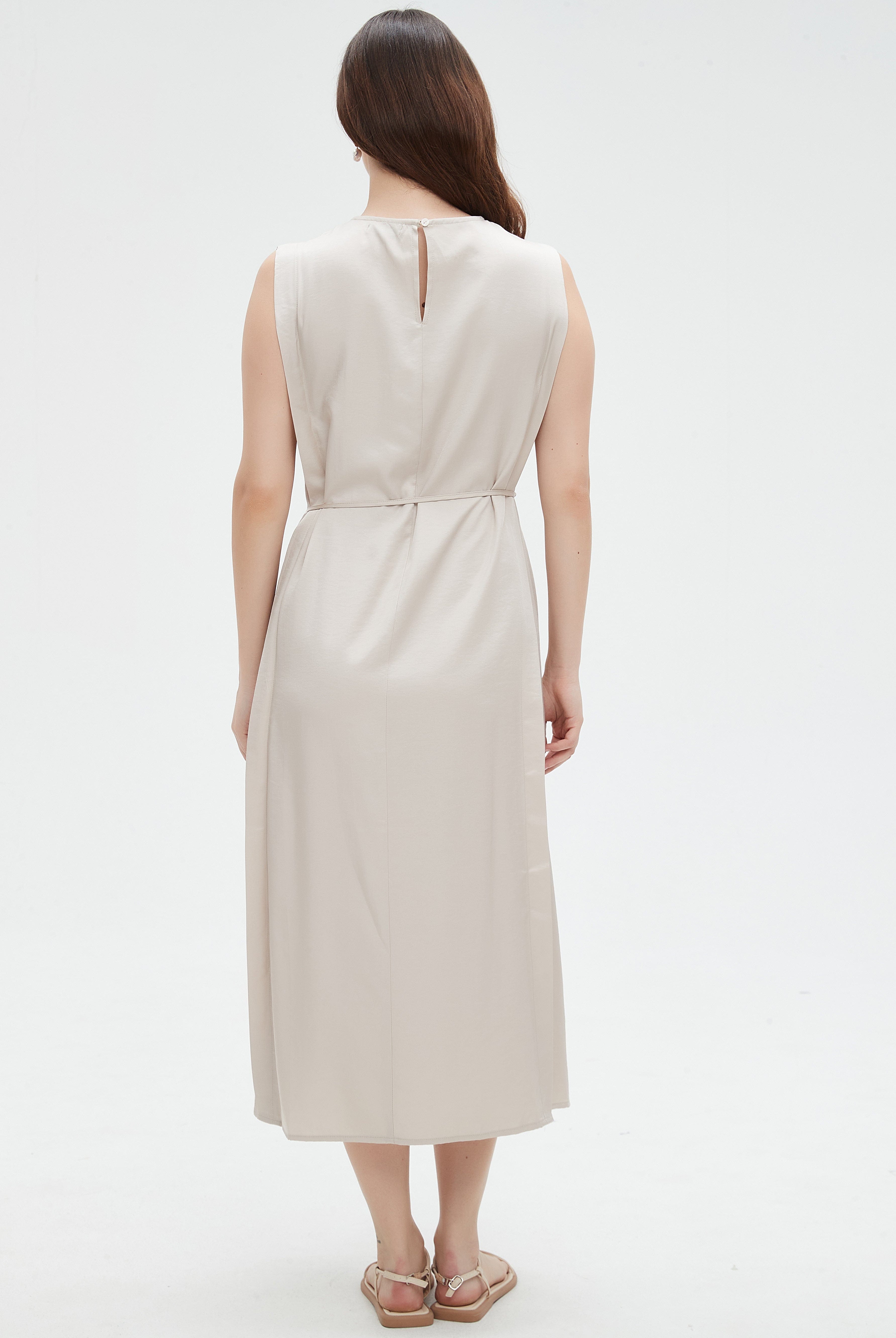 نتشي فستان ميدي كات نسائي ساده برباط على الخصر