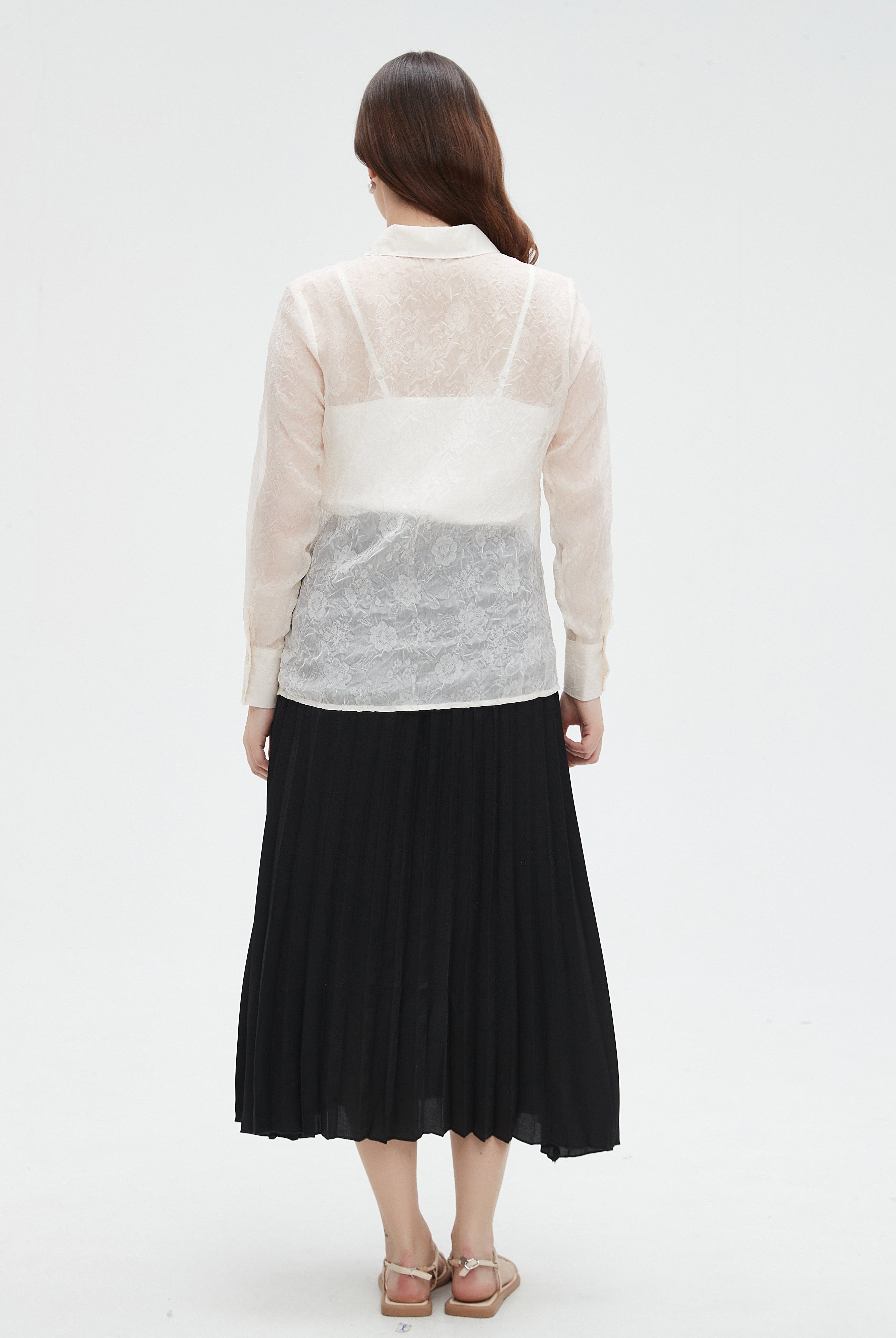 نتشي قميص نسائي شفاف بكم طويل