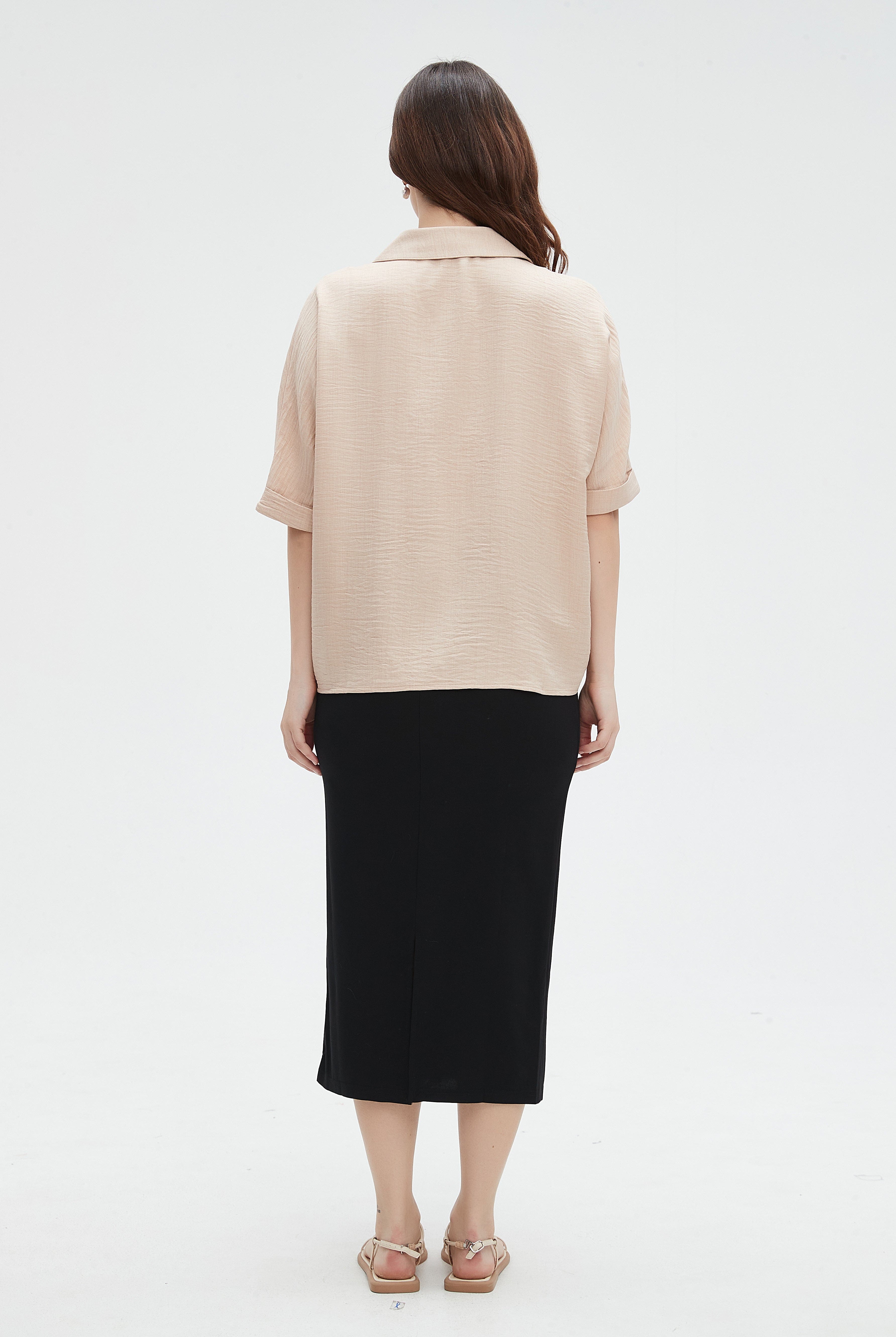 نتشي بلوزة نسائي 3/4 كم بطابعة على الكتف