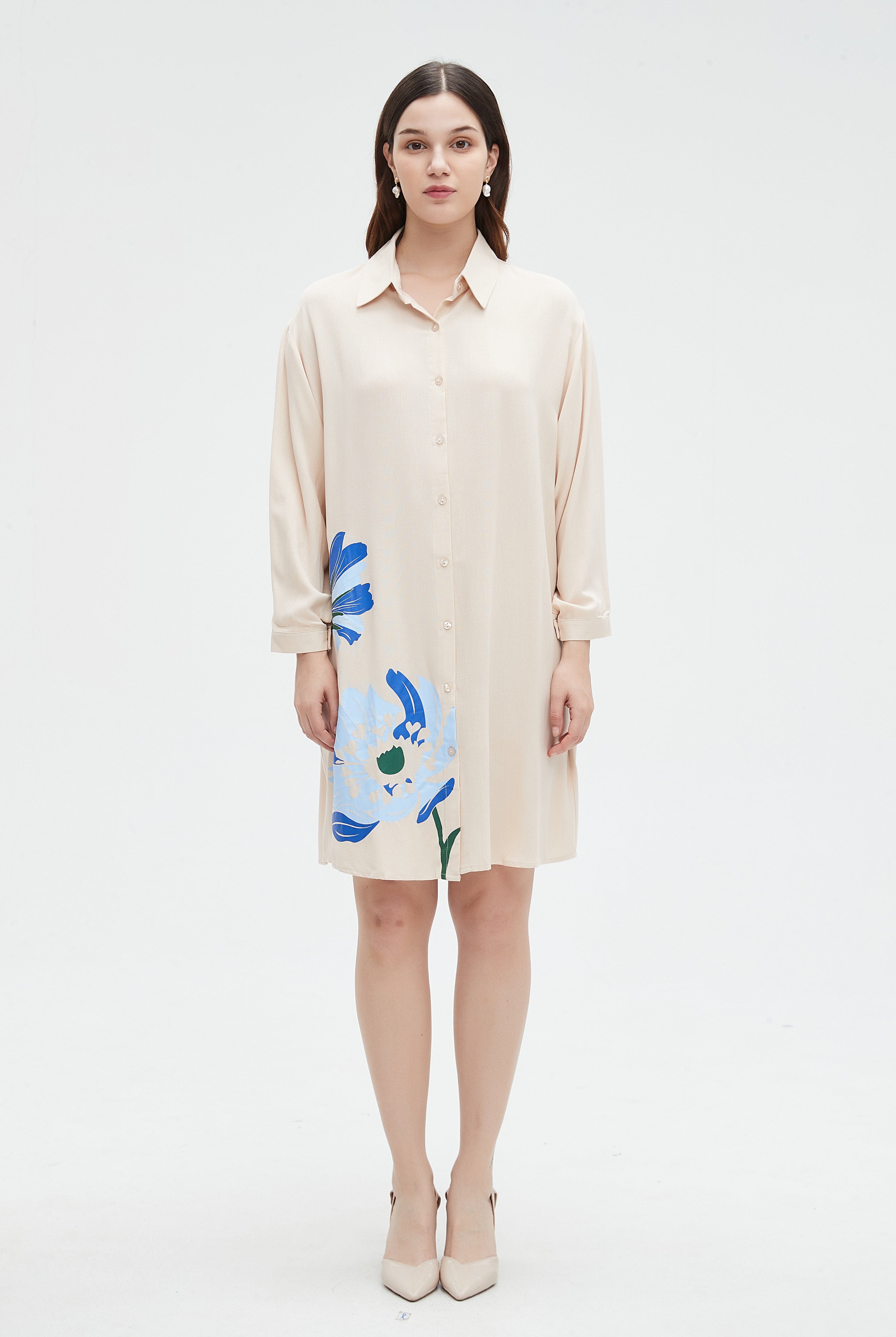 نتشي تونيك نسائي بكم طويل وطبعة ورد