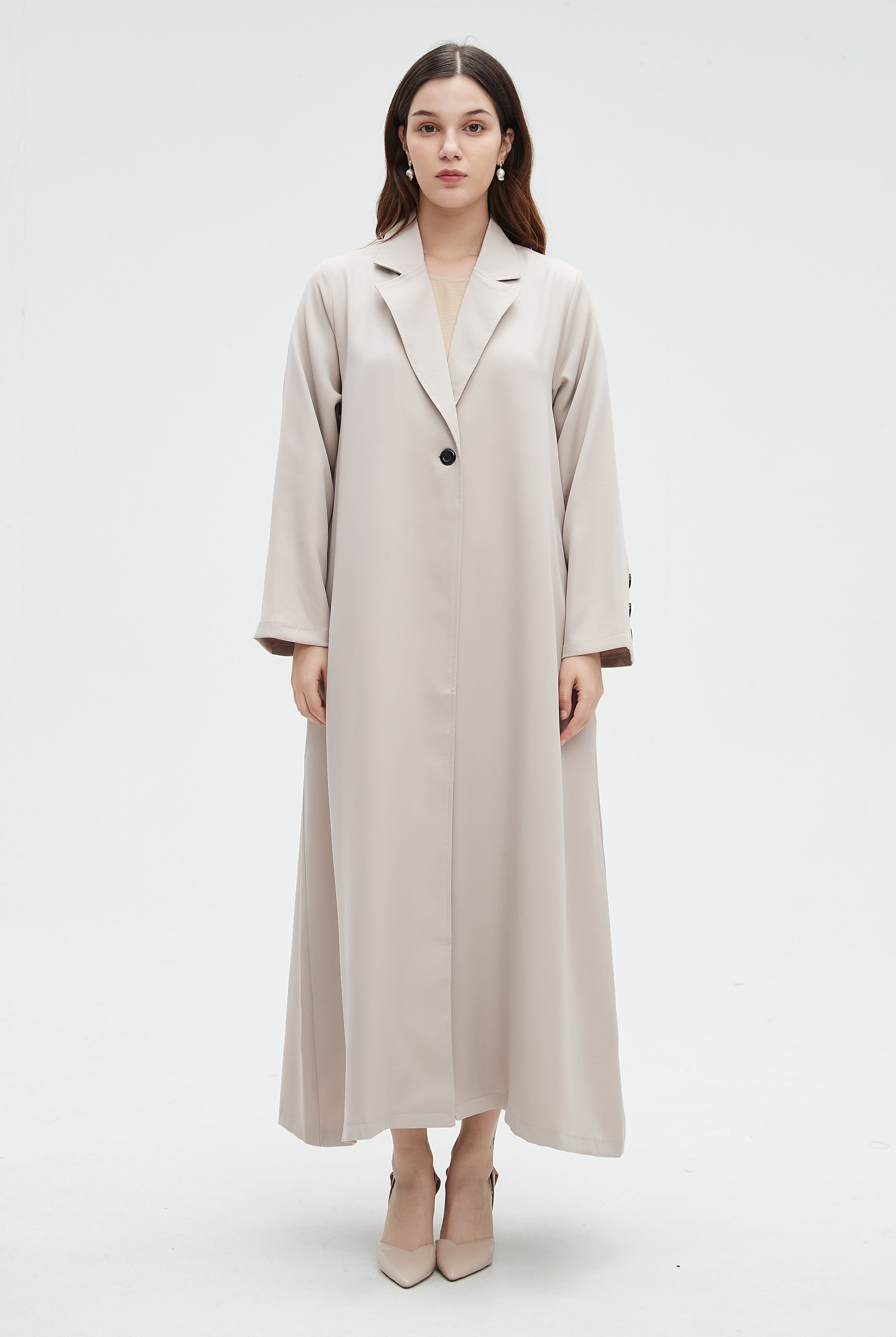 نتشي جاكيت نسائي طويل سادة بياقة طويلة وكم طويل