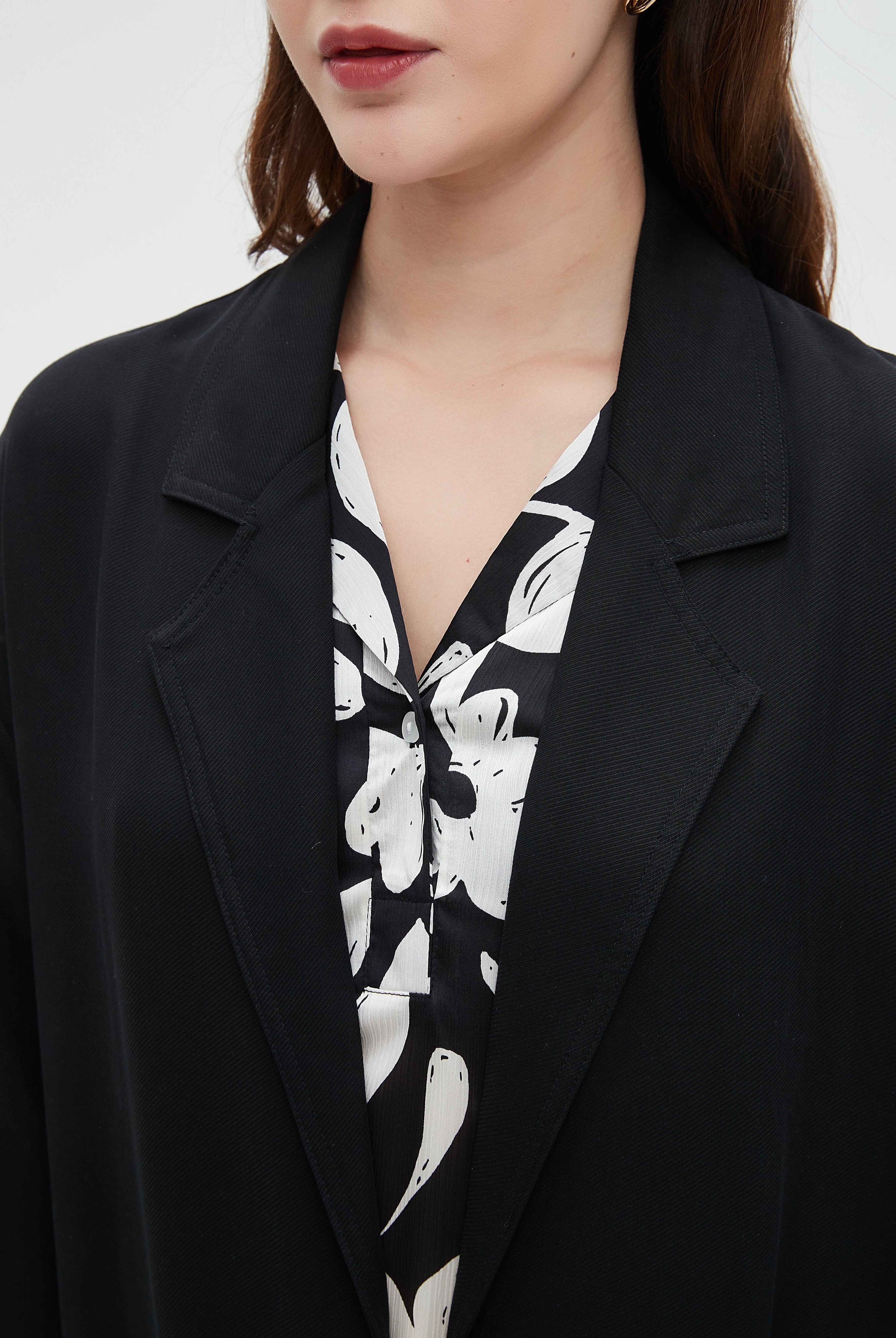 نتشي معطف طويل بكم طويل ساده بياقة طويلة