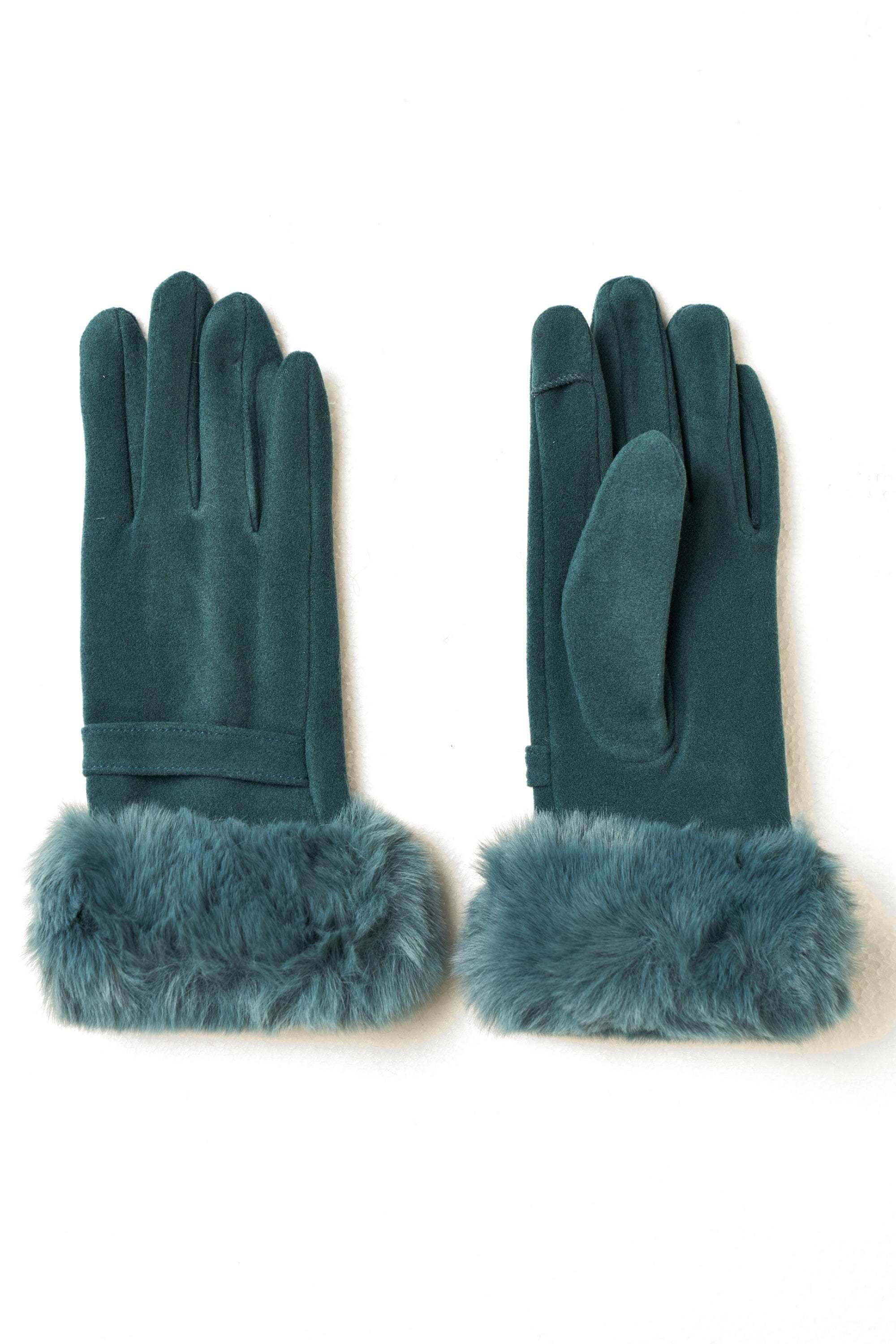 نتشي قفازات سادة مزينة بالفرو