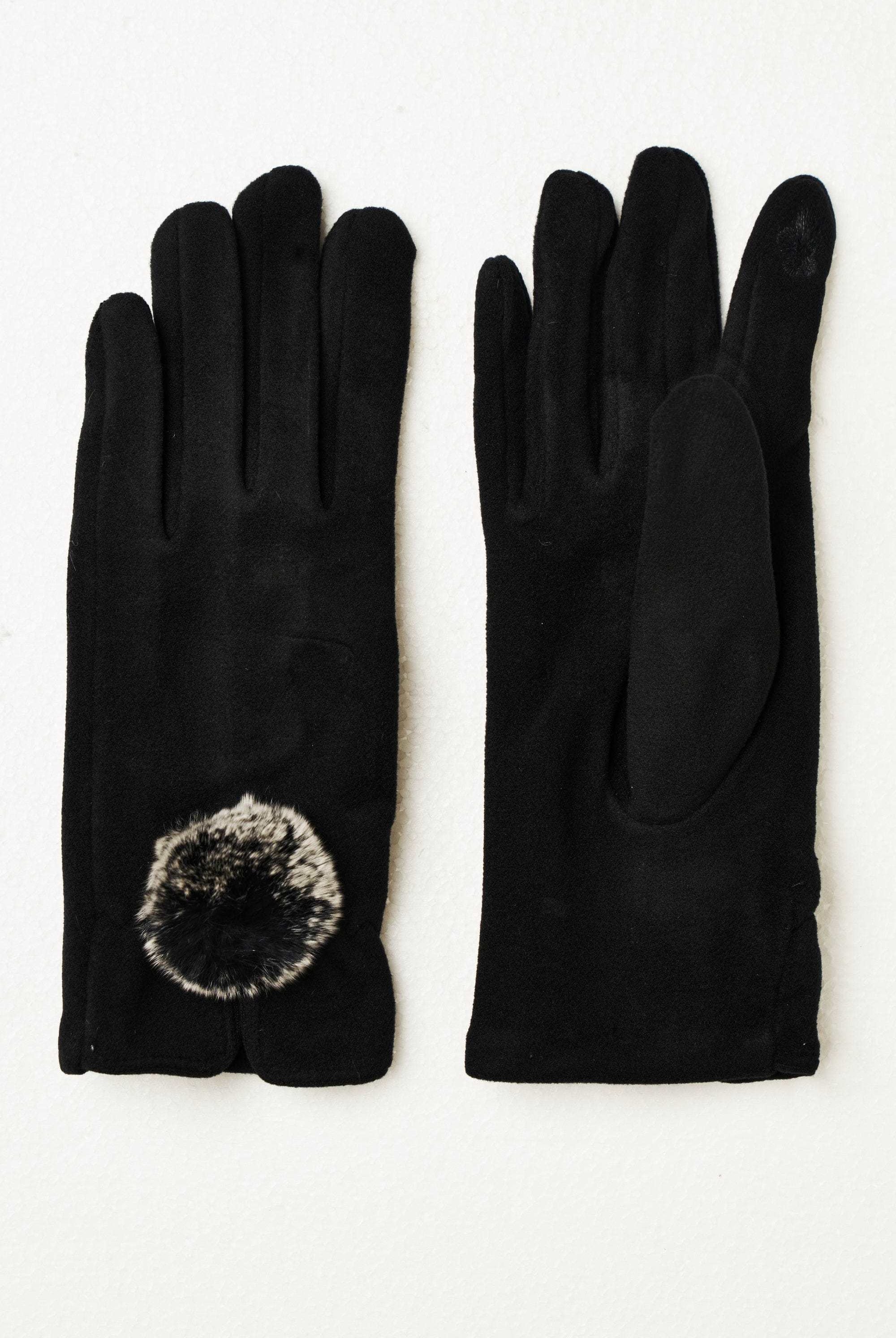 نتشي قفازات رمادية مزينة بكرة فرو