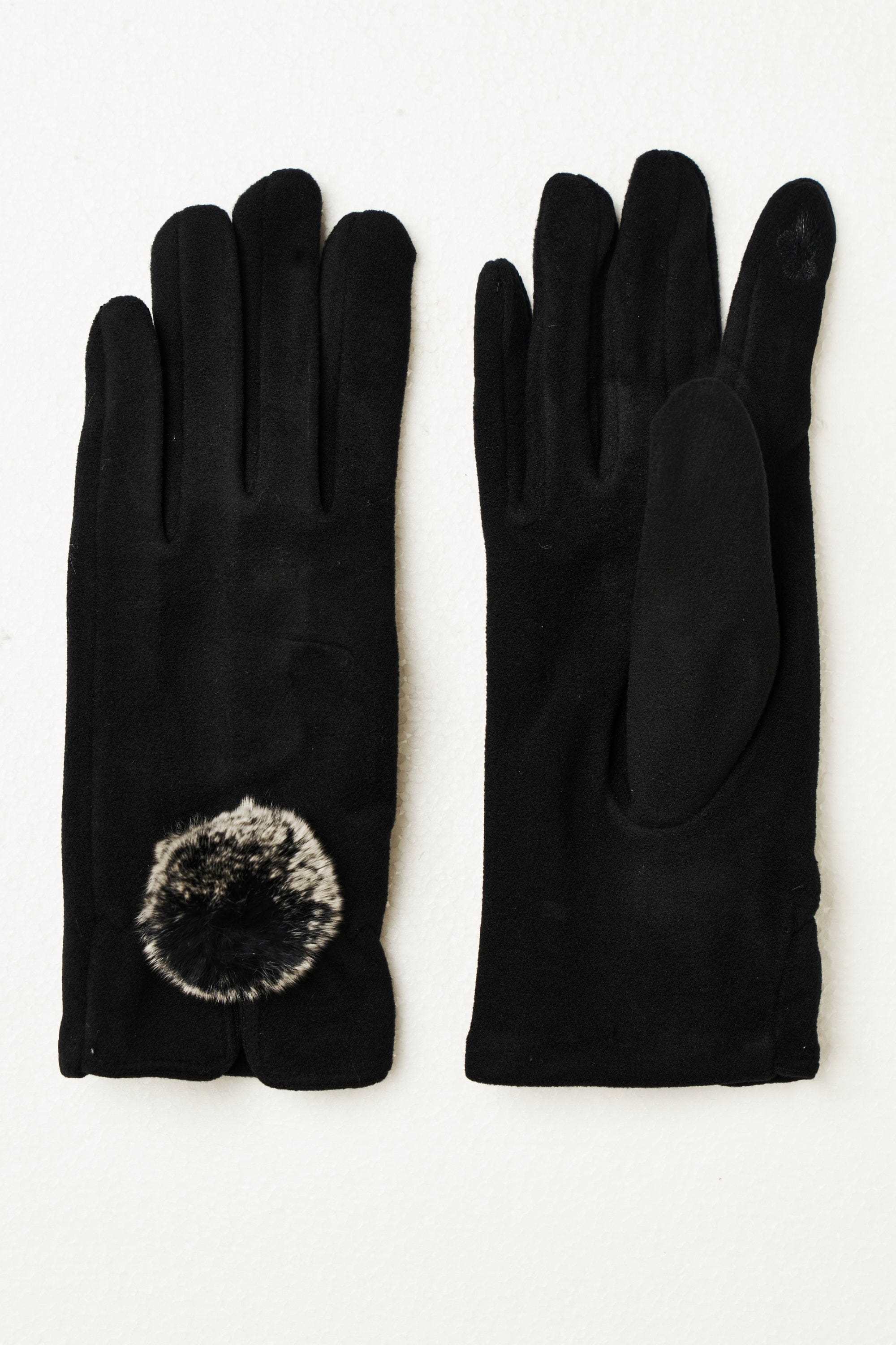 نتشي قفازات رمادية مزينة بكرة فرو