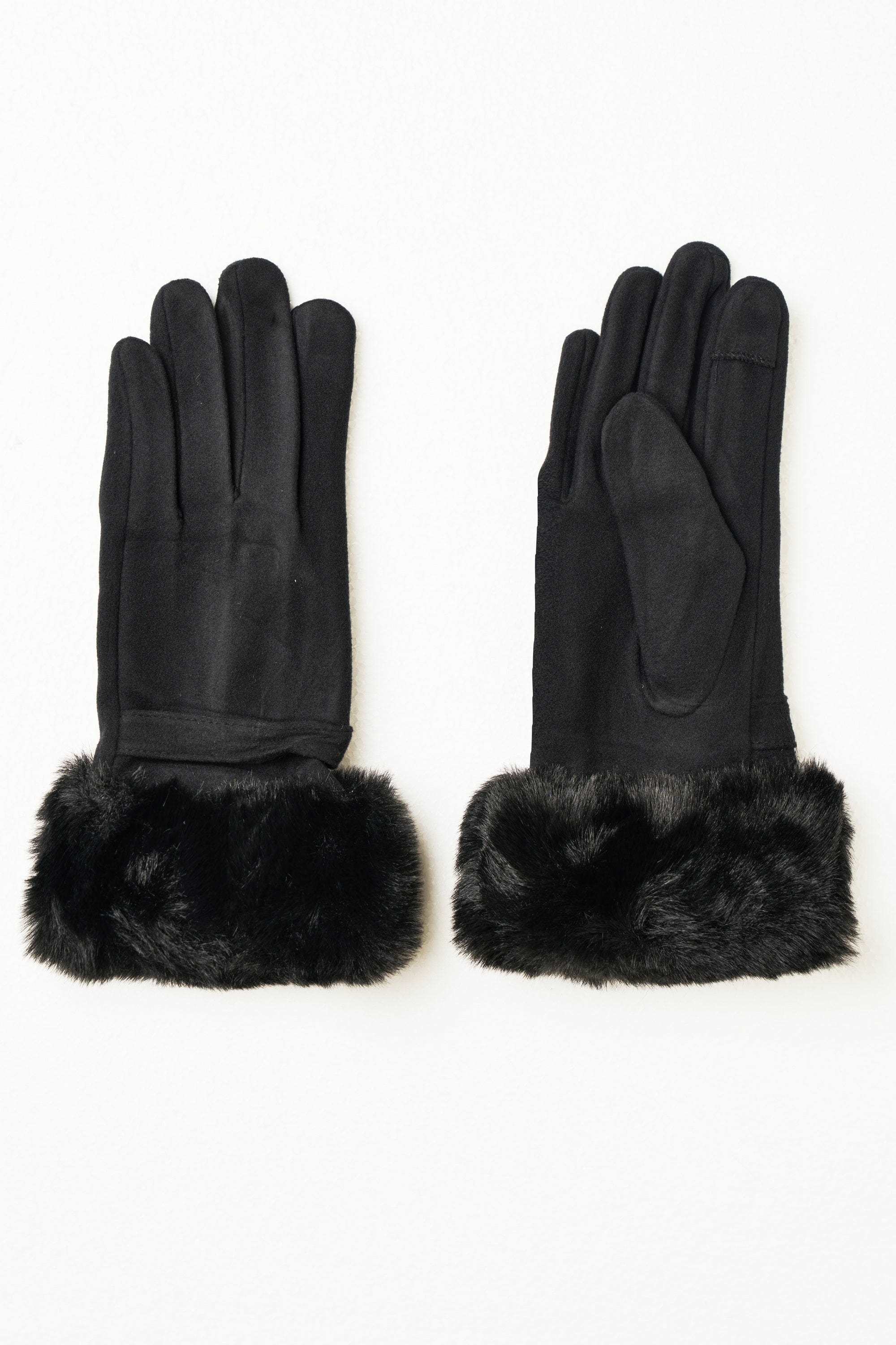 نتشي قفازات سادة مزينة بالفرو