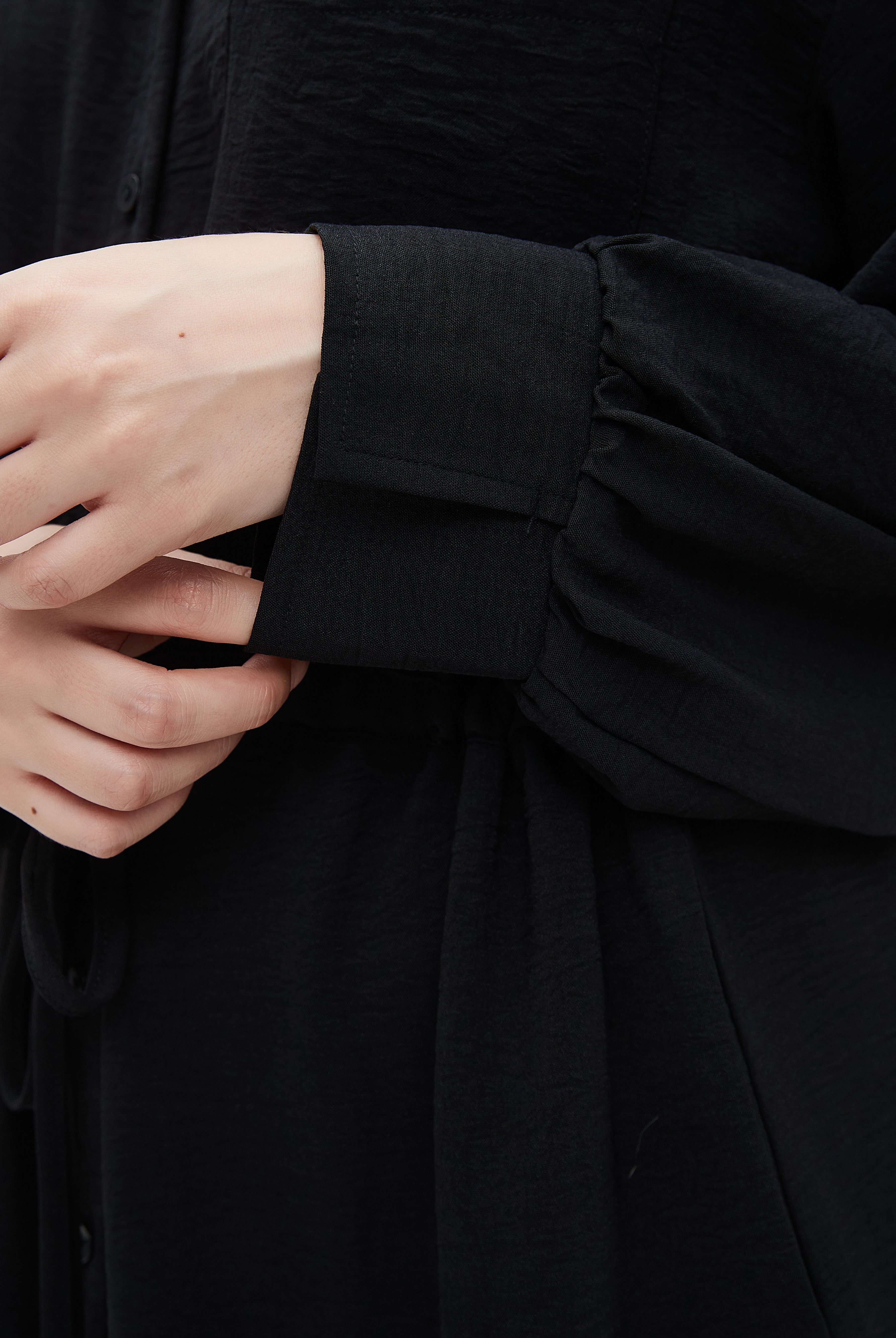 نتشي فستان نسائي ميدي بأكمام طويلة ورباط على الخصر سادة